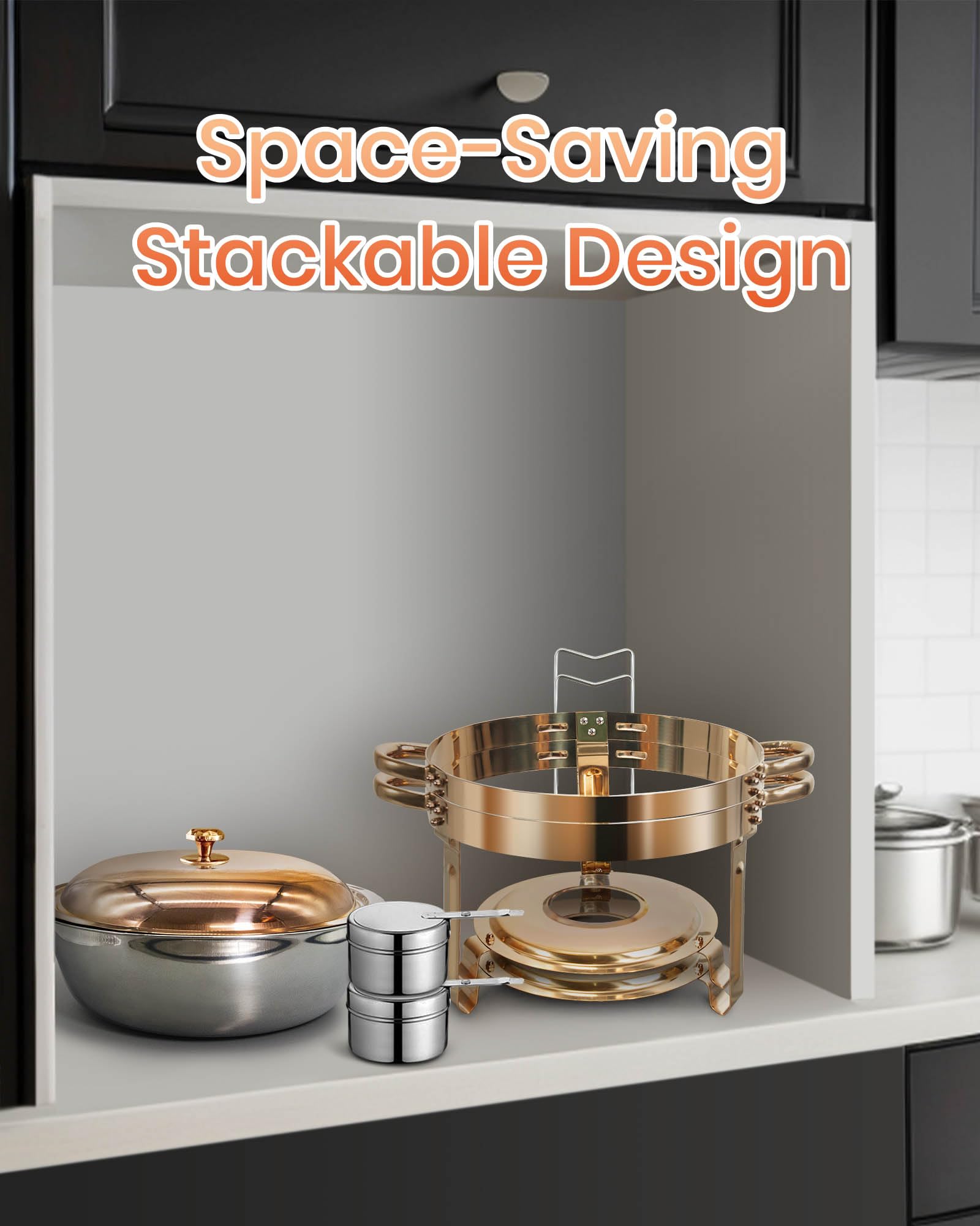 Chafing Dish Buffet Set 6L[Robust und hochwertig],2pcs contenitori in acciaio inox [Eleganti Rosa Oro e Argento] Calco più caldo per per Feste, Catering ed Eventi （Rullo Bordo Design）