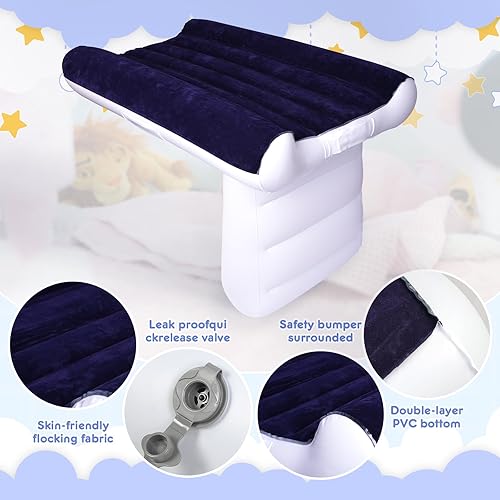 Miniatura 7 de FACULX Cama de viaje para niños pequeños, cama inflable de avión para niños pequeños con cinturón de seguridad y bomba, colchón de aire inflable