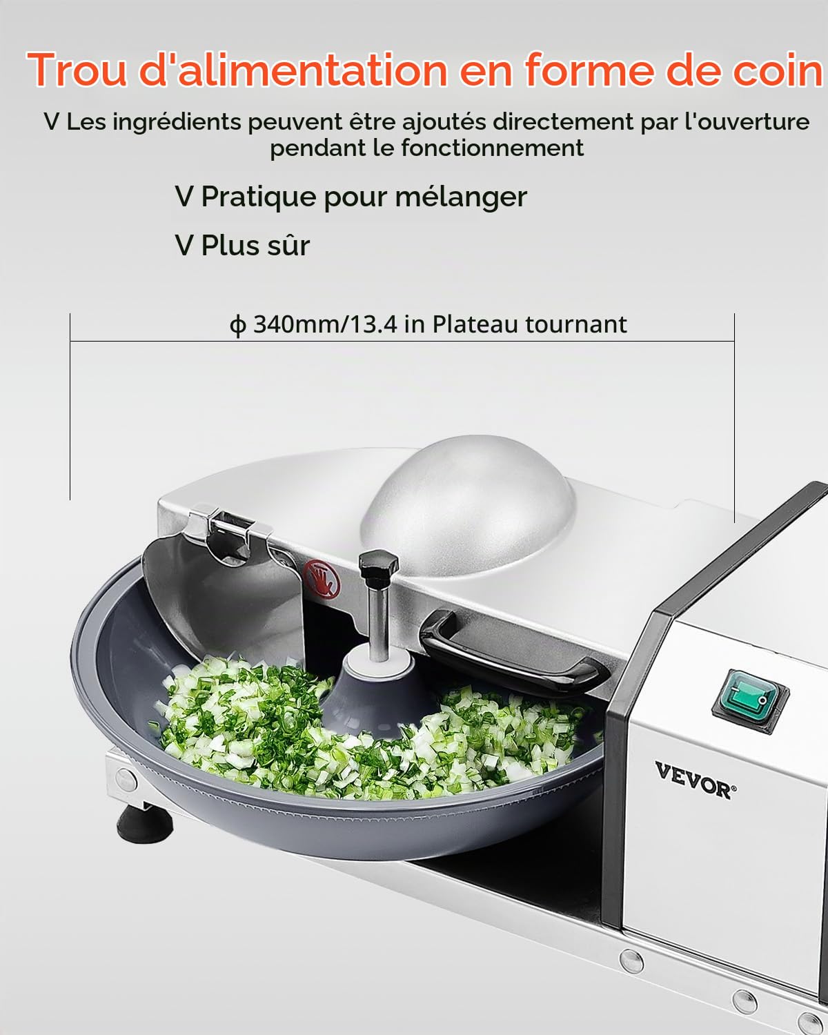 VEVOR Food Processor & Vegetable Chopper 3000RPM, Food Grade Stainless Steel Multi-Function Food Grade Food Processor with S-Curved Blade for Fast Chopping Fruit, Restaurant, Home