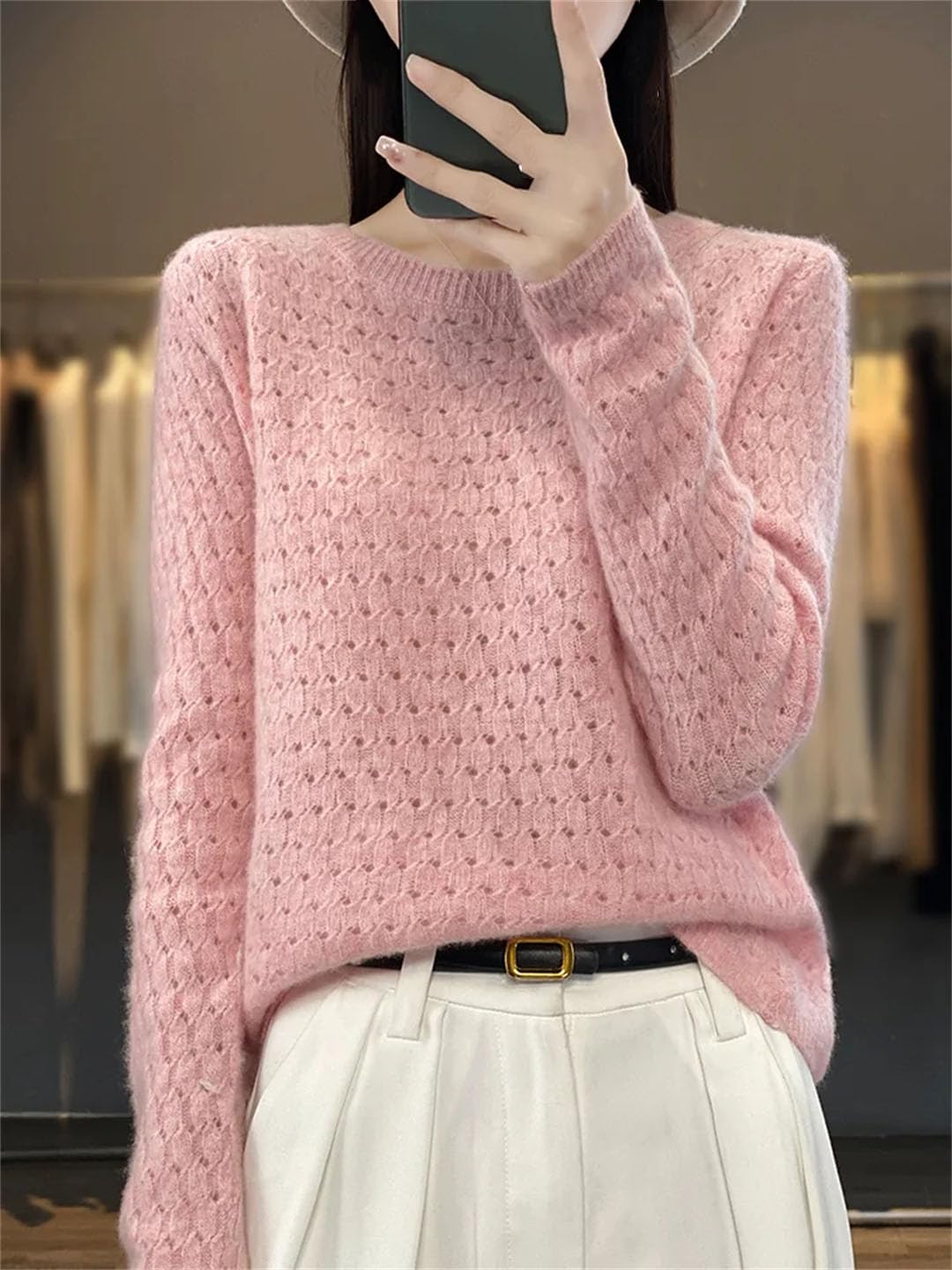 Vogrtcc Maglione di Lana A Maniche Lunghe con Scollo A O da Donna Top Pullover in Maglia Oversize Larghi E Casual