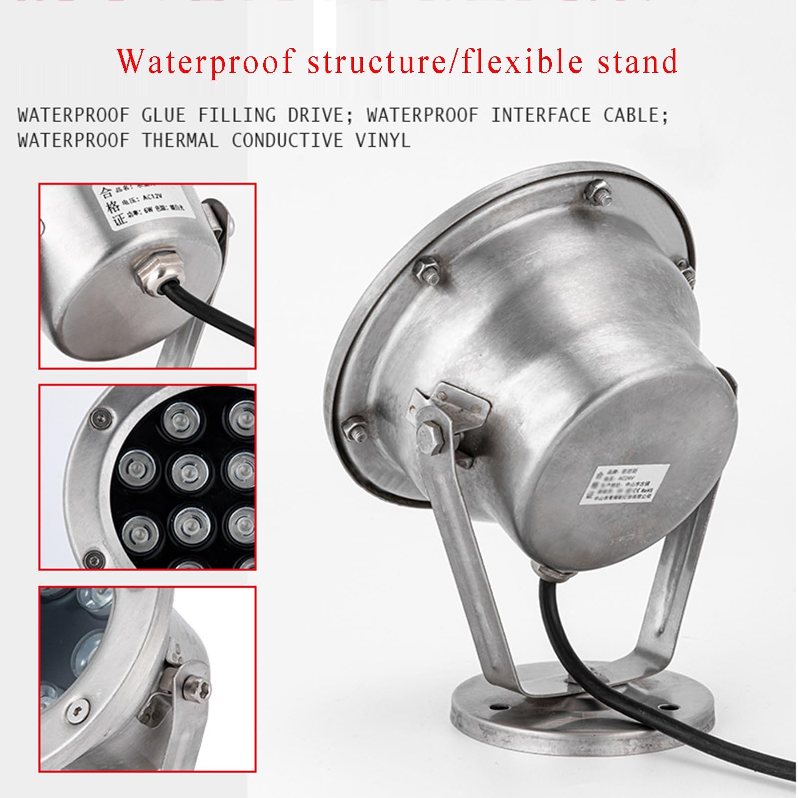 LED Luci Piscina - Faretto AC12/24V Impermeabile IP68 Luce del Paesaggio | Bassa Tensione Acciaio Inossidabile Luce Subacquea per Laghetti, Cascate, Roccale(Warm White,18W-DC24V)