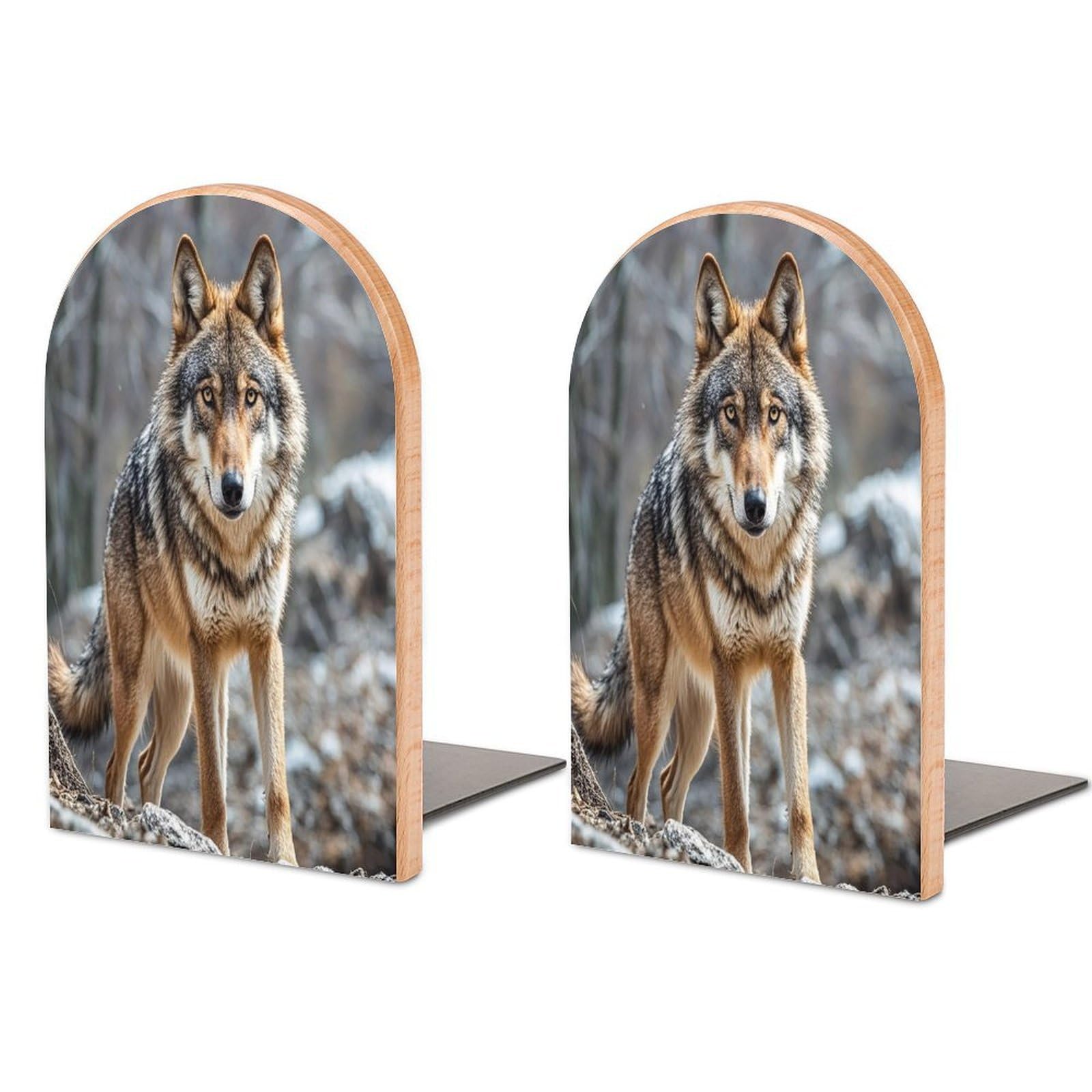 Wolf Bookend for Shelves Unique Book End Sturdy Books Holder Heavy Duty Wooden Bookends Support Non-Slip Book Organizers Decorative Modern Bookend Holder for Home