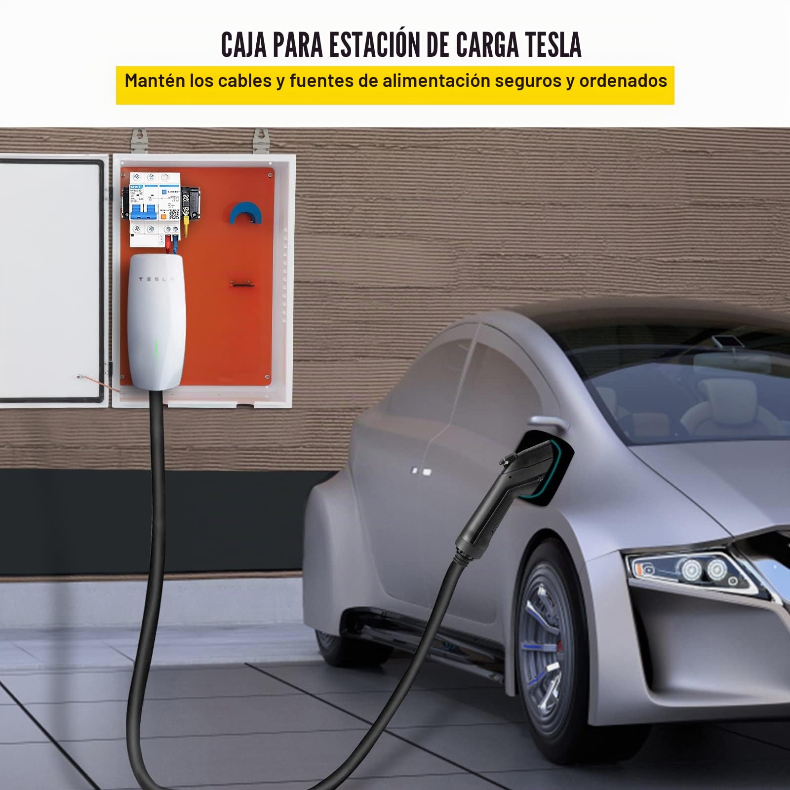 VEVOR Caja de Estación de Carga Tesla 70x50x25 cm Caja de Cable para Exteriores Organizador de Cables IP32 Impermeable a Prueba de Polvo Caja eléctrica de Acero en Rollo frío para Conector de Pared