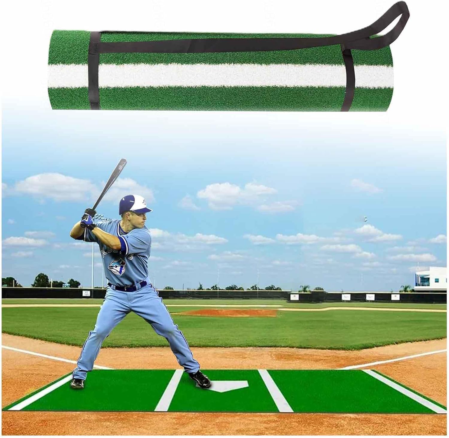 Batting Mats, Batters Box Turf Mats with Home Plate, Indoor Batters Box, with Non-Slip Rubber Backing for Indoor Outdoor