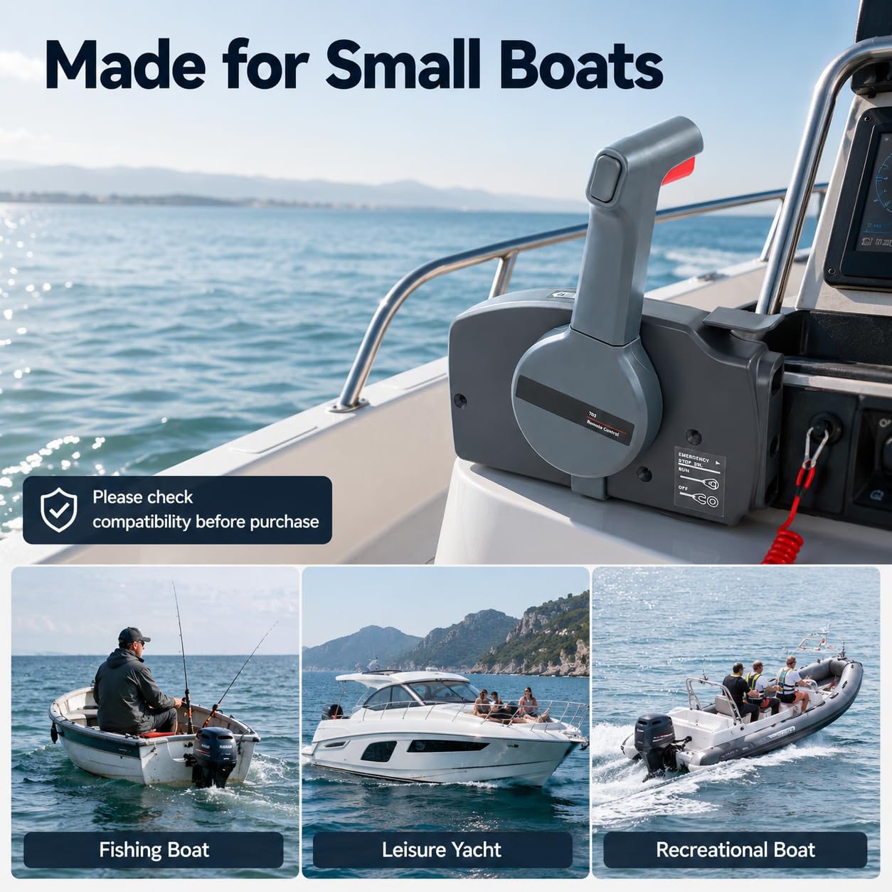 Caja de control remoto fuera de borda para barco, mando a distancia fuera de borda con cuerda de seguridad, caja de control de acelerador, montaje lateral para barco de pesca, yate, lancha motora