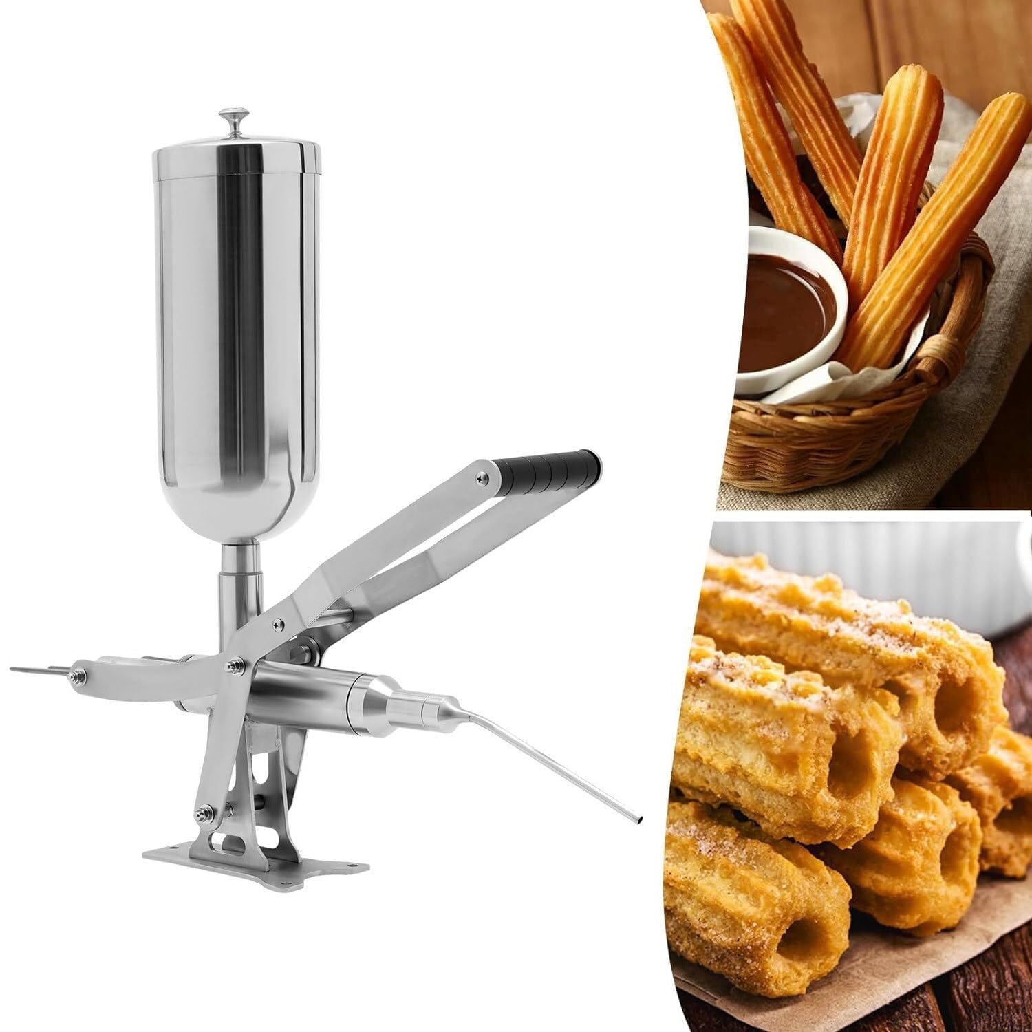 5L Manual Spanish Churro Filler Latin Fruit Donut Filling Machine Stainless Steel Spanish Doughnut Filler Commercial Spanish Churro Maker Filling Machine for Kitchen Restaurant(Long)