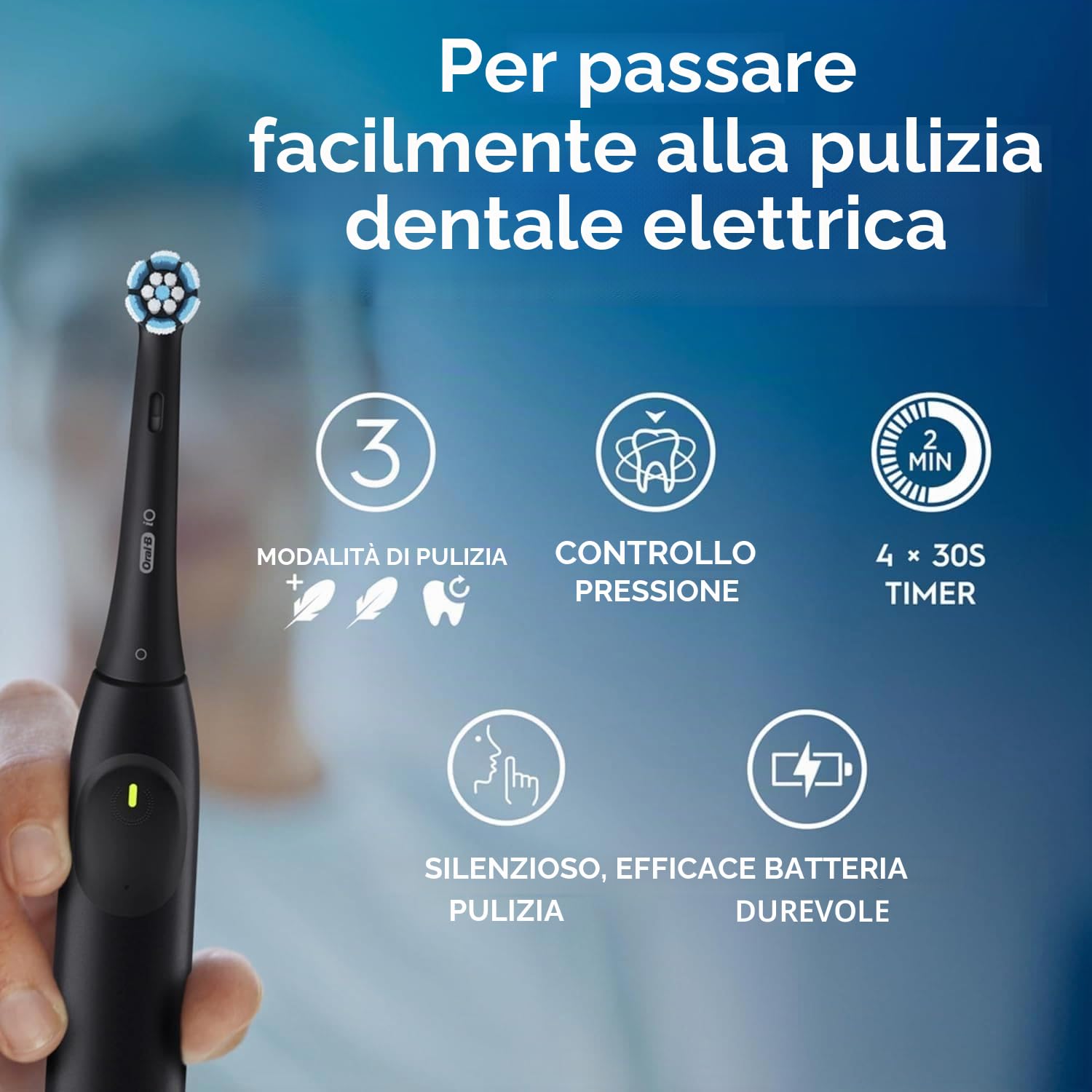 Oral-B iO Series 2 Spazzolino Elettrico Spazzolino Elettrico, 1 Testina, 3 Modalità di Pulizia Dentifica, Tecnologia Magnetica, Custodia da Viaggio, Progettata da Braun, Night Black
