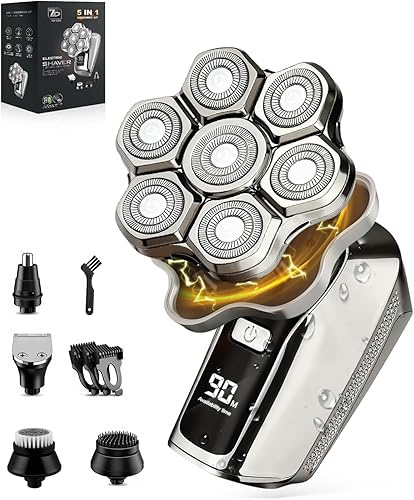 Afeitadoras de cabeza para hombres calvos afeitadora de cabeza desmontable mejorada 7D - IPX7 impermeable húmedo seco kit de aseo 5 en 1 maquinilla