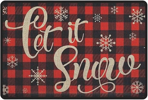 Tapete de Navidad para puerta de Navidad Let It Snow antideslizante y lavable tapete de invierno con parte trasera de goma de Papá Noel tapete de