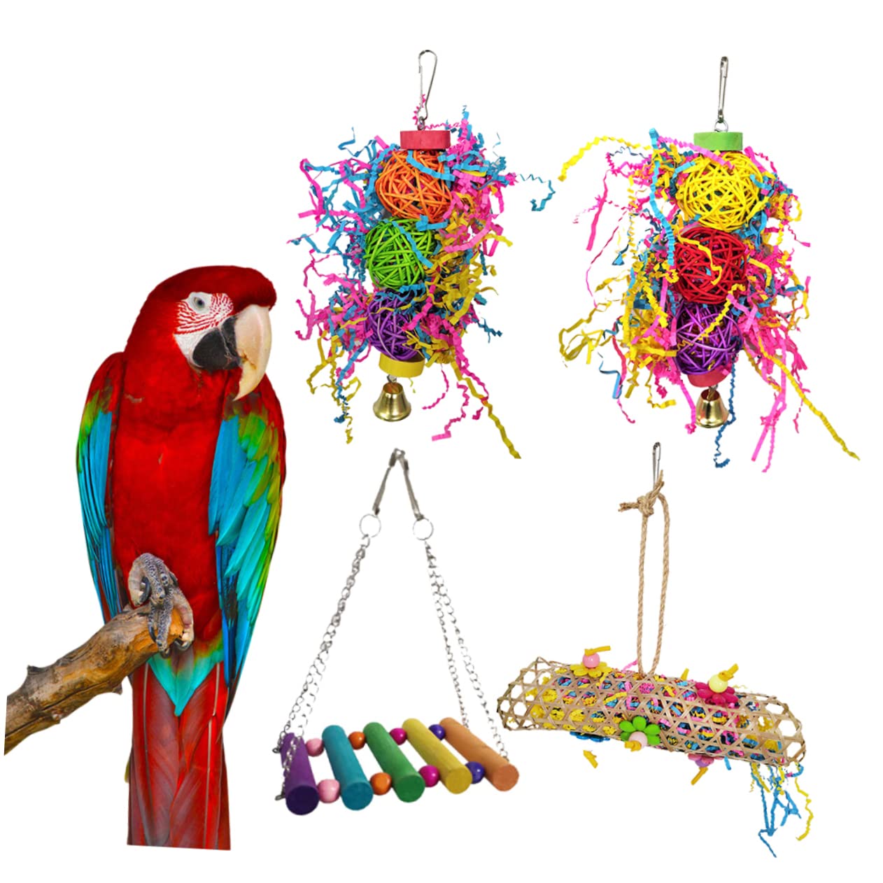 Yardwe Lot de 2 Jouets Suspendus pour Oiseaux Balançoire pour Perroquet Jouet à Mâcher pour Calopsittes Et Petits Oiseaux 4 Pièces