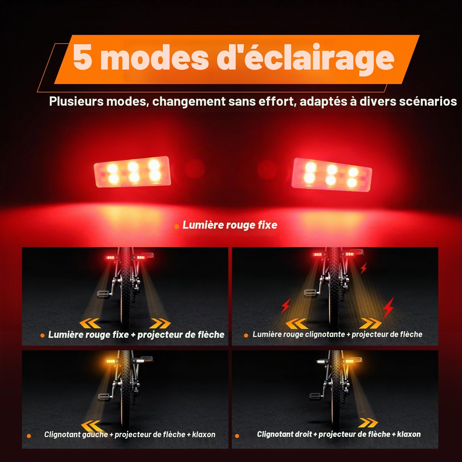 Clignotants pour vélo avec projecteur 5 modes Rechargeables par USB Feu arrière pour vélo Télécommande Étanche Clignotants séparés pour vélo Avant et arrière pour une conduite en toute sécurité - 4PCS