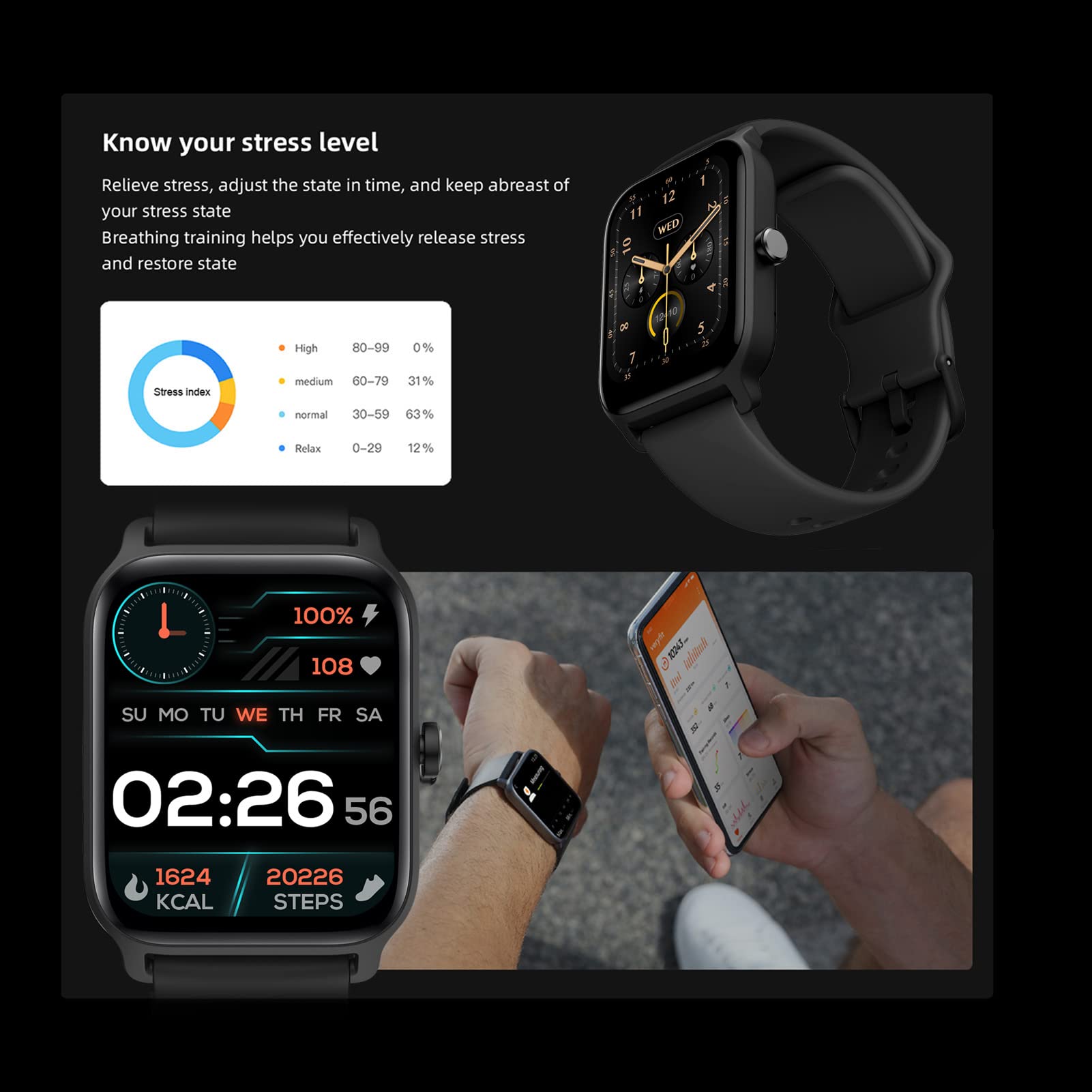 1 8 pollici Smart Watch IP68 per Uomini Donne BT5 3 Registrazione Esercizio Telefoni Android iOS