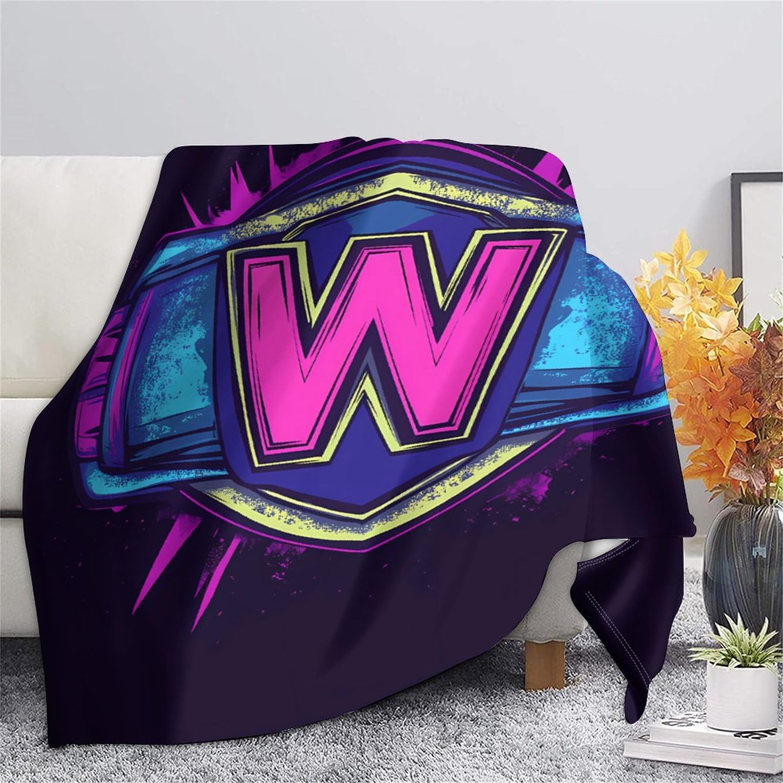 Coperta Lettera W Neon 3D Stampata Microfibra Decorazione Casa Coperta Neon W Divano Letto Morbida Calda Adulti 80×90(200x230cm)