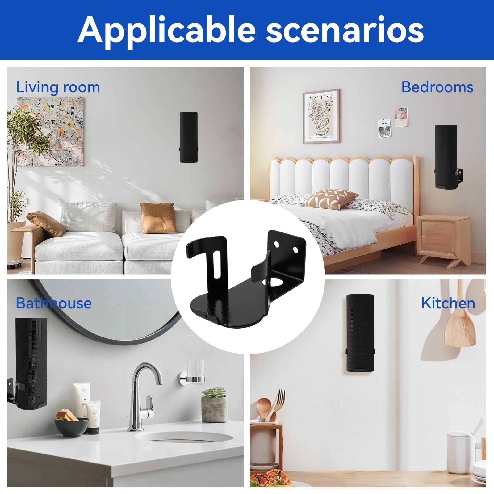 Shinar Supporto da parete in metallo compatibile con Sonos Roam 1/2, regolabile max. 12 kg (Nero)