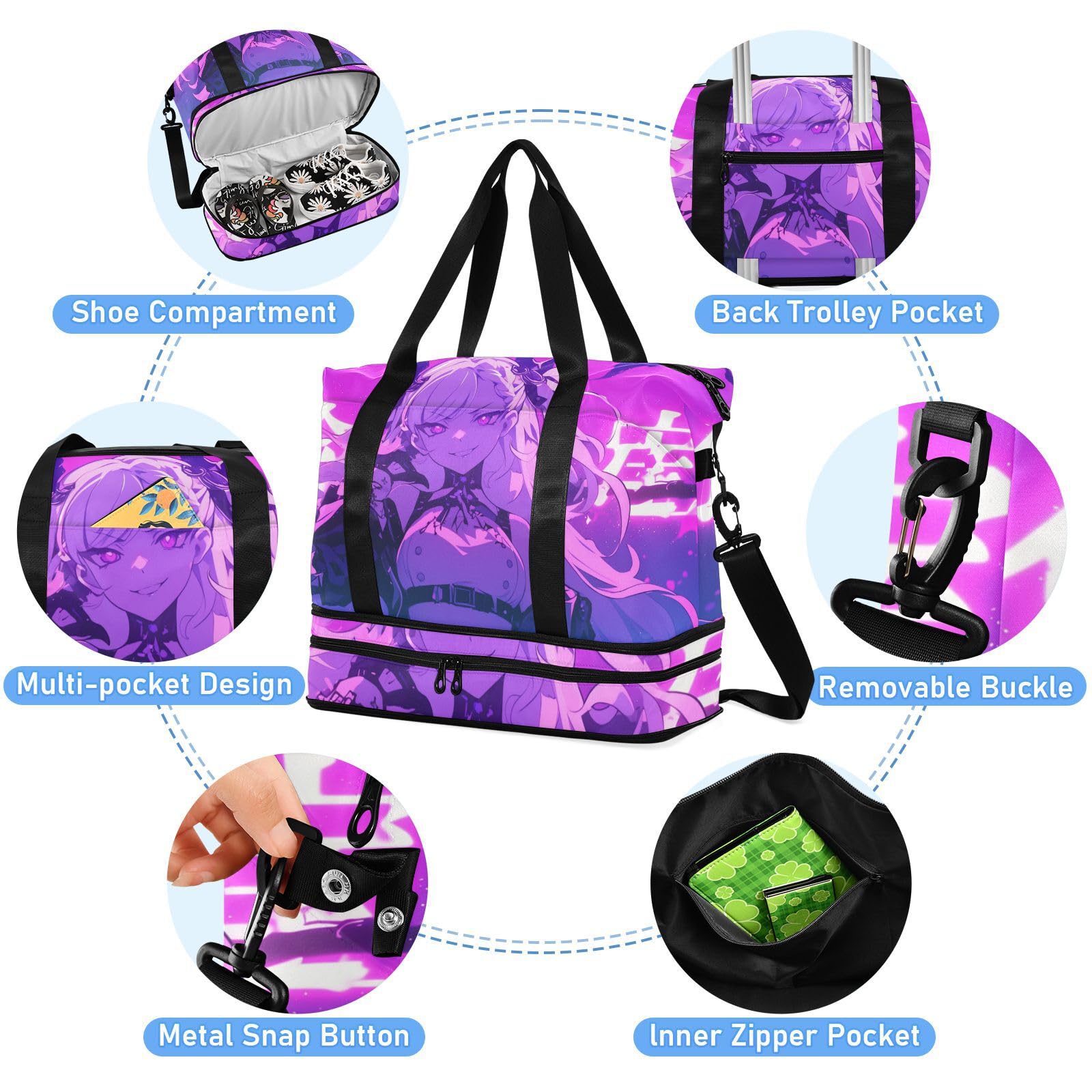 Evil Purple Anime torby marynarskie z mokrą kieszenią regulowany pasek sportowa siłownia torba na ramię do podróży wodoodporna dla mężczyzn kobiet