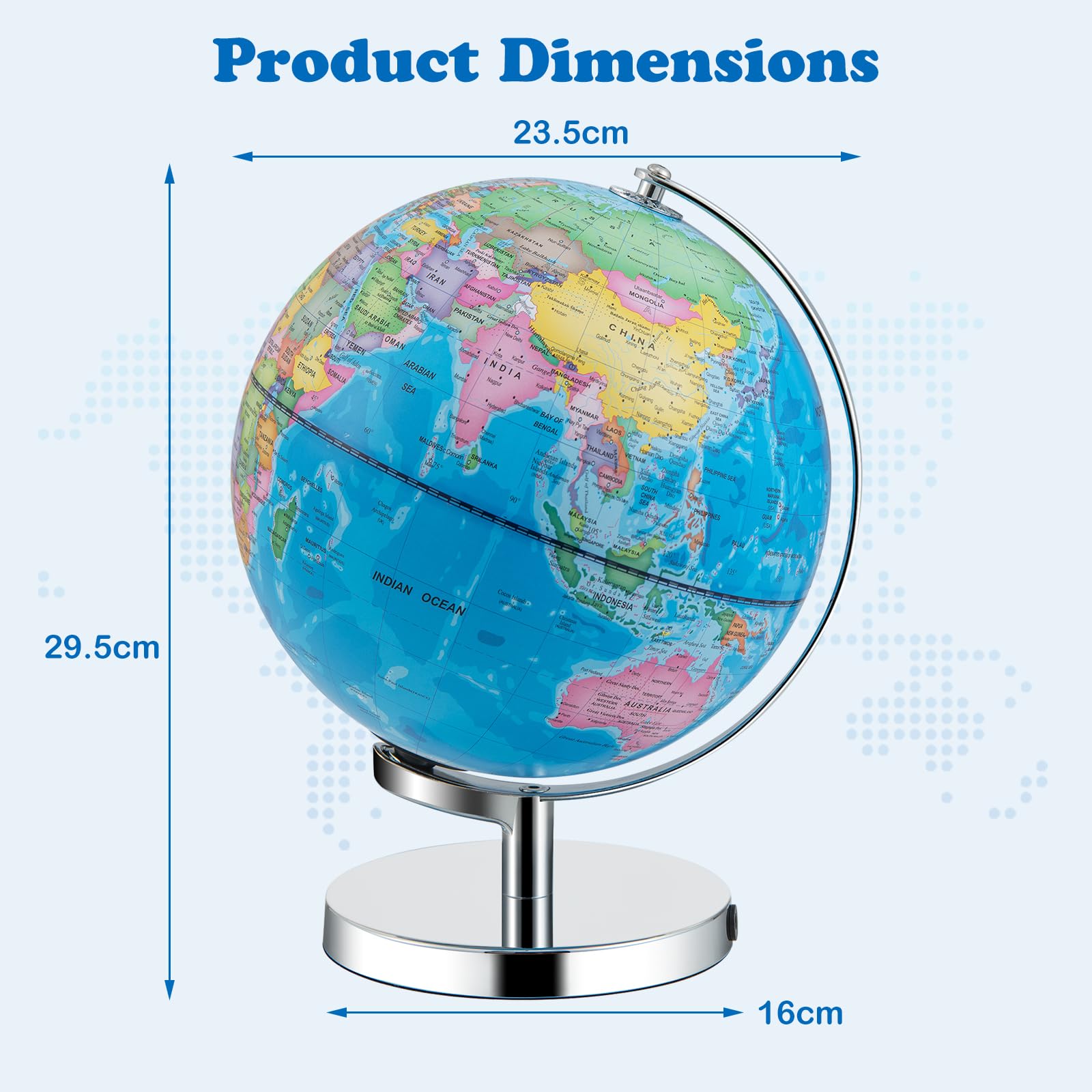 GIANTEX Mappamondo luminoso 23 cm 3 in 1, interattivo e ruotabile a 360°, mappa del mondo HD e mappa delle costellazioni illuminate, educativo per bambini, lampada LED con base in metallo