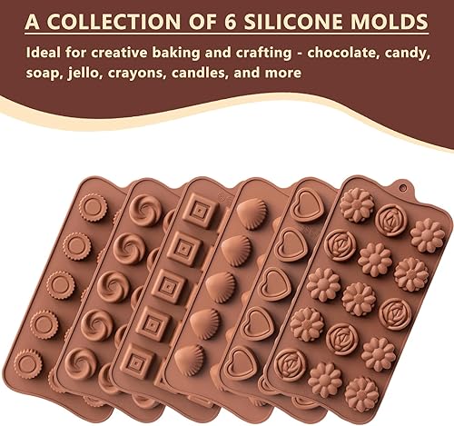 Miniatura 7 de Juego de 6 moldes de silicona para chocolate, moldes antiadherentes de grado alimenticio, moldes de cocina para chocolate, dulces, gelatina, jabón y