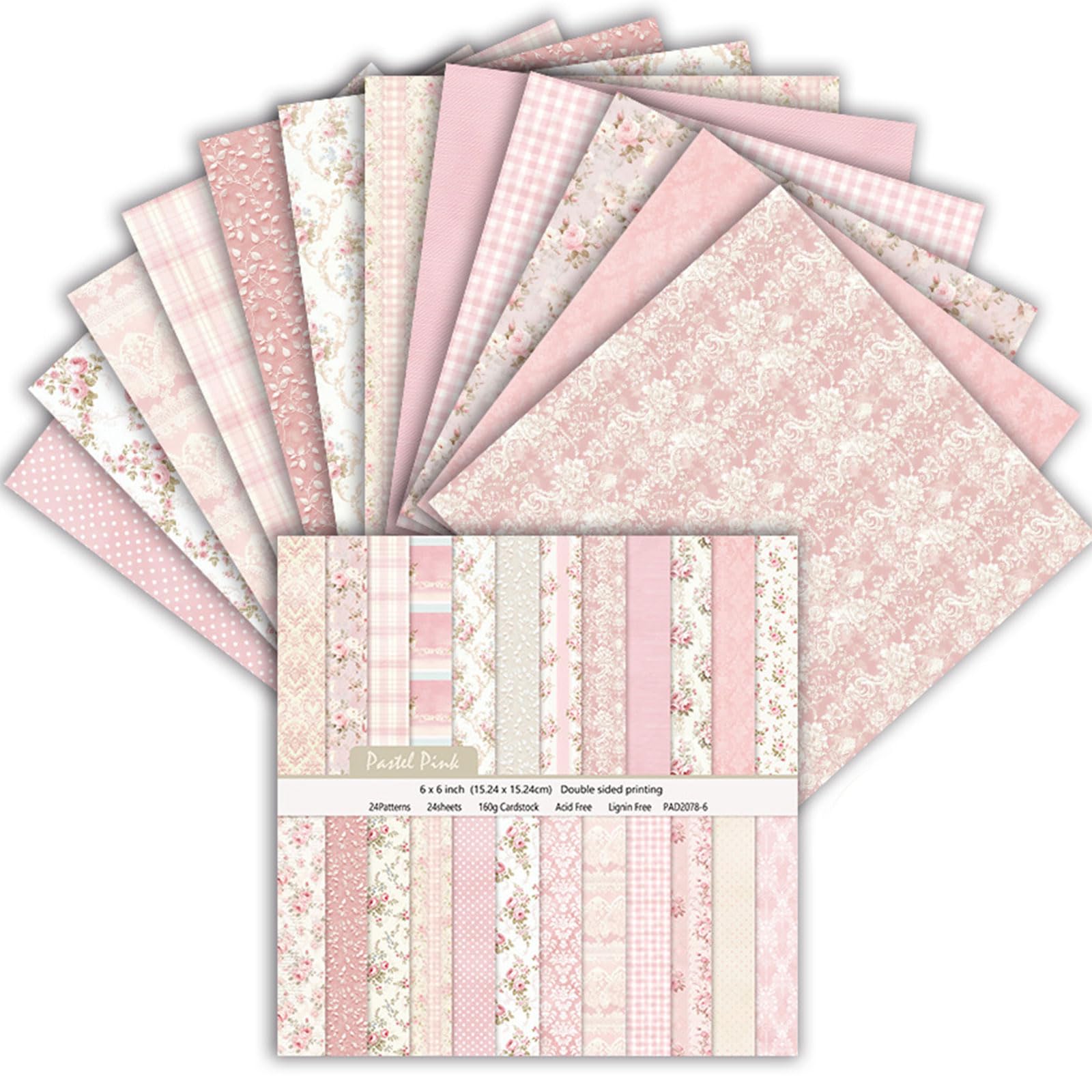 MerwDeeyt 24 Sheets Flower Pattern Scrapbook Paper 6x6 Inch Double-Sided Decoupage Papers Pink Patterned Decorative Paper Scrapbooking Papers for DIY Card Making Wrap Decoration