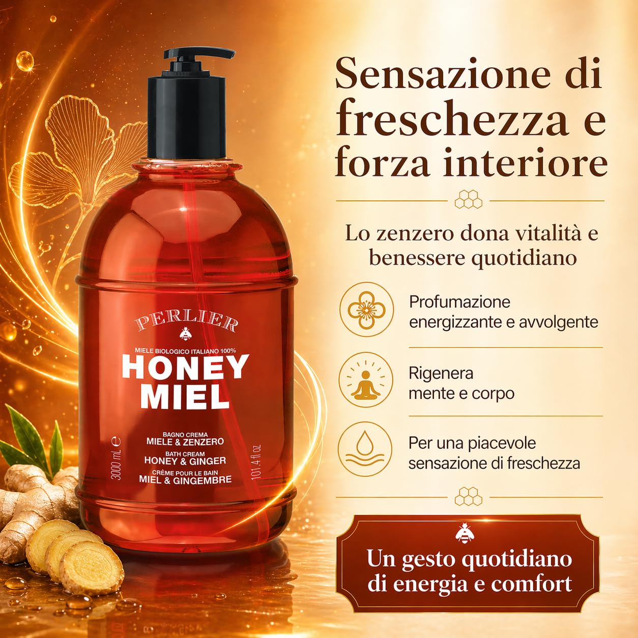 Perlier Honey Miel - Bagno Crema Miele e Zenzero, 3L