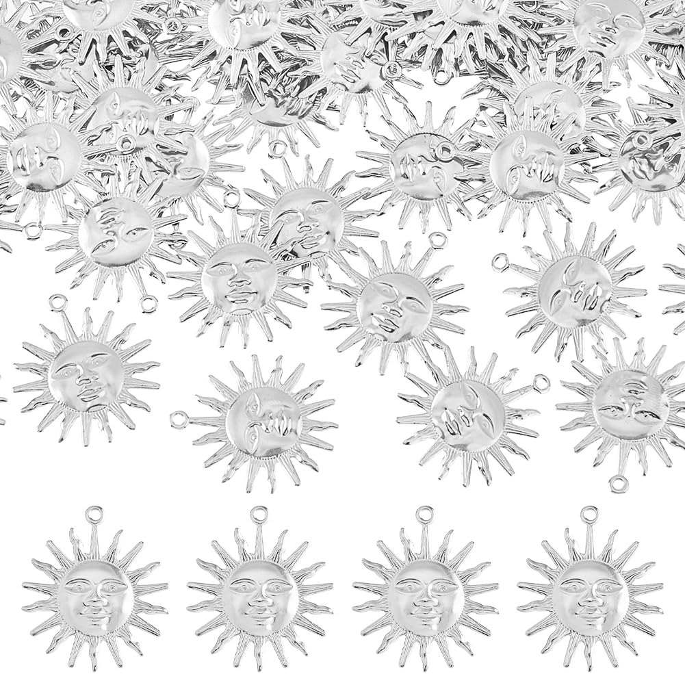 DICOSMETIC 60Pcs Sun Charm Sun Face Charms Celestial Sun Charms Stainless Steel Pendant Charms Dangle Charms Supplies for Necklace DIY Making Supplies Hole: 1.2mm
