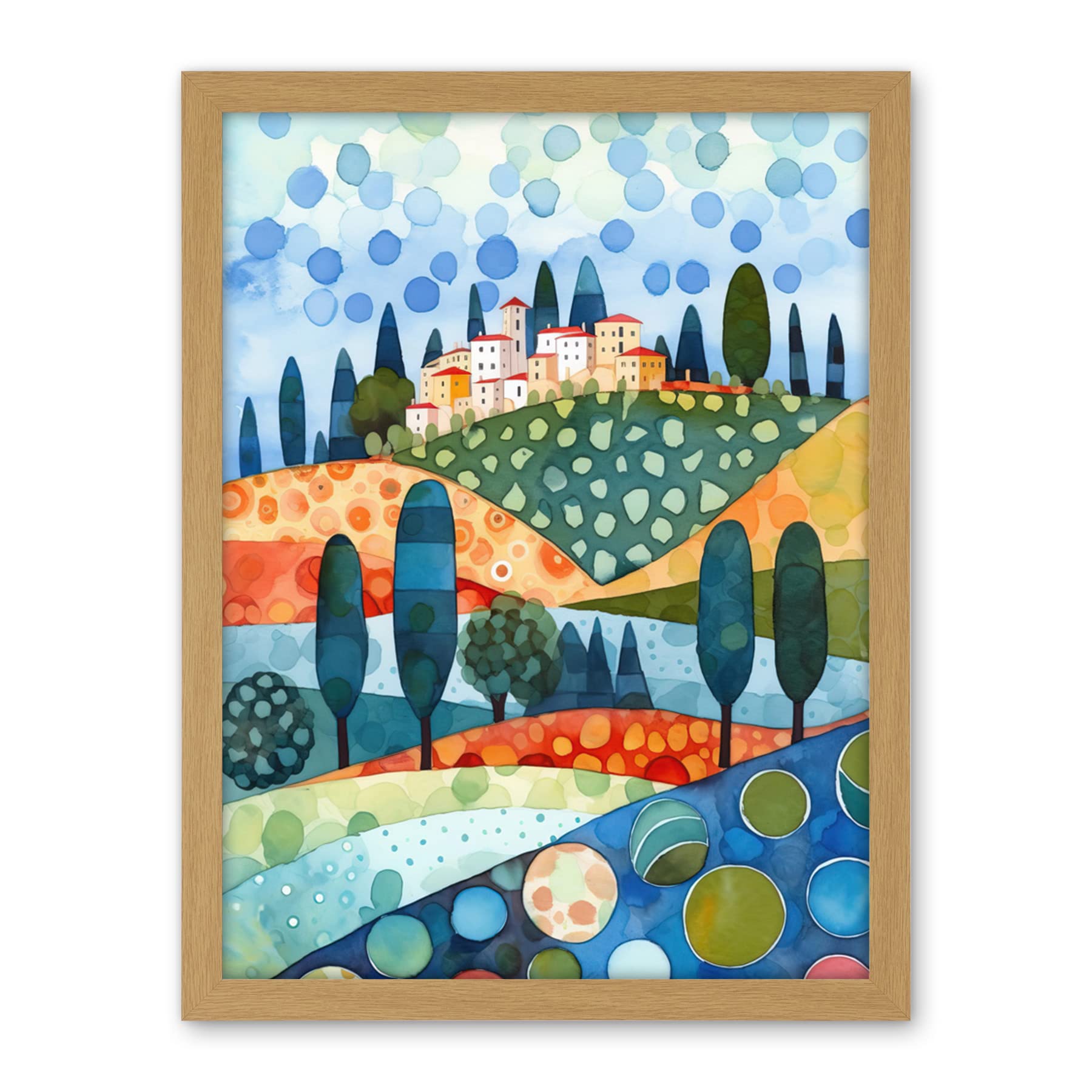 Artery8 Italian Abstract Landscape Folk Art Artwork Framed Wall Art Print 18X24 Inch