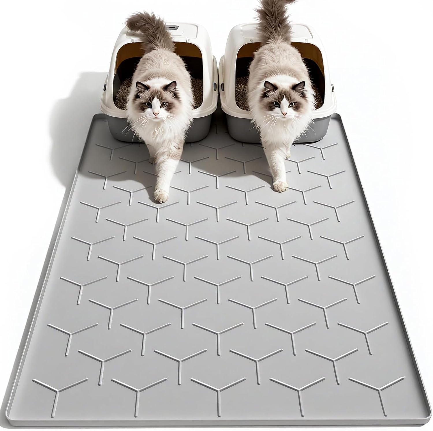 Garoopion Cat Litter Box Mat, Large 40" X 28" Litter Trapping Mat for Cats, Waterproof Silicone Pad for Floor, Gray