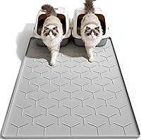 Garoopion Large 40x28 Cat Litter Box Mat - Waterproof Silicone Litter Trapping Pad, Gray, Keeps Floors Spotless