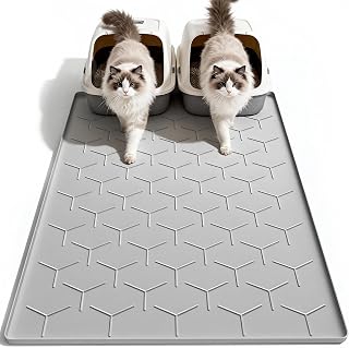 Garoopion Large 40x28 Cat Litter Box Mat - Waterproof Silicone Litter Trapping Pad, Gray, Keeps Floors Spotless