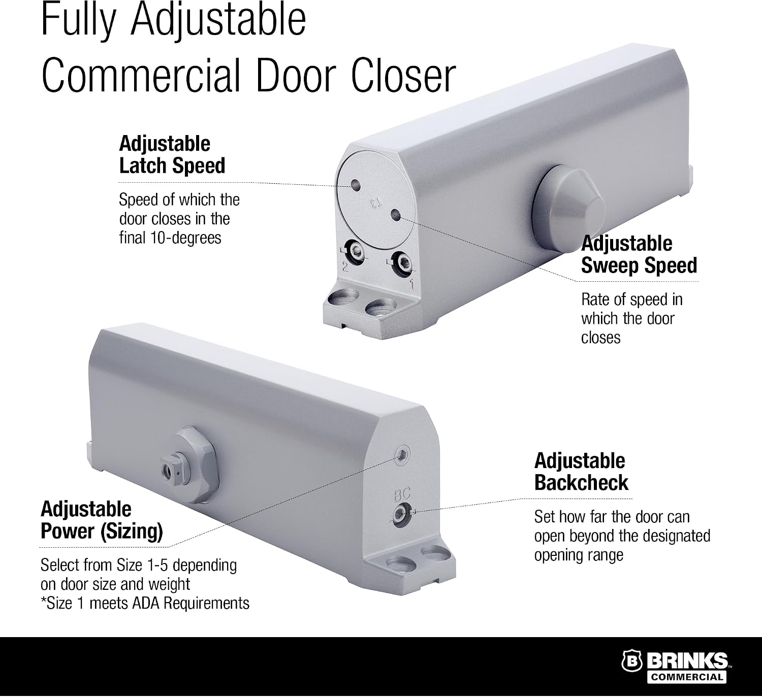 Medium Duty Commercial Door Closer UL Listed, Aluminum