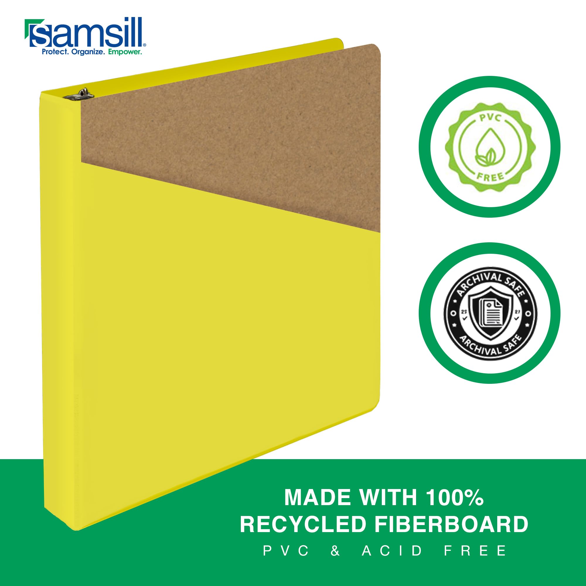 Samsill Carpeta duradera de 1 pulgada, fabricada en los Estados Unidos, carpeta de anillos en D, cubierta transparente personalizable, amarillo limón, capacidad para 225 páginas