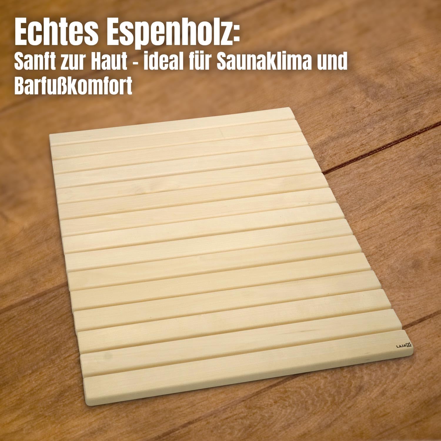 Sauna Bodenmatte 80x60x2 cm FSC Espenholz Rollbar Rutschfest Wärmebeständig Luftfeuchtigkeitsbeständig