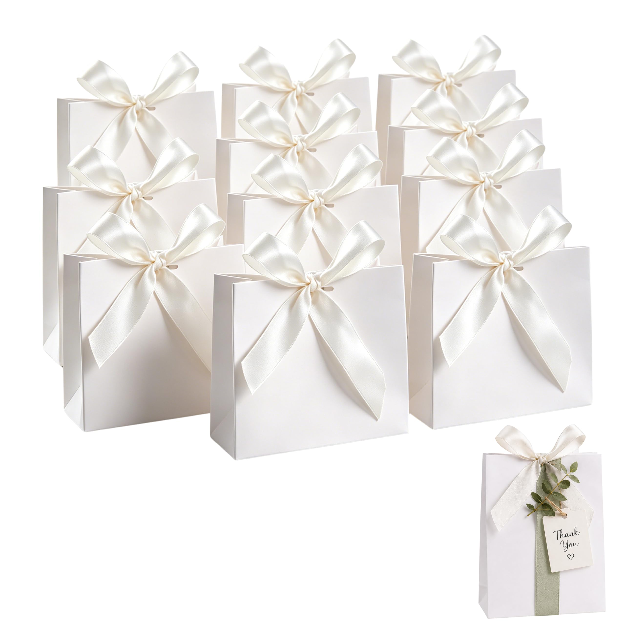 10 Pcs Mini Gift Bags With Handles (11.5x4.5x10cm) - Elegant White Paper Party Favour Pouches - Blank Unprinted Carrier Sacks For Wedding, Bridal Shower, Favours & Sweet Wrapping