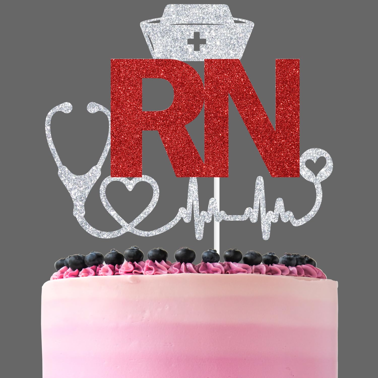 RN 2025 Cake Topper - Nurse Graduation Decor, Red Black Glitter, For 6-10 Inch Cakes - View #4