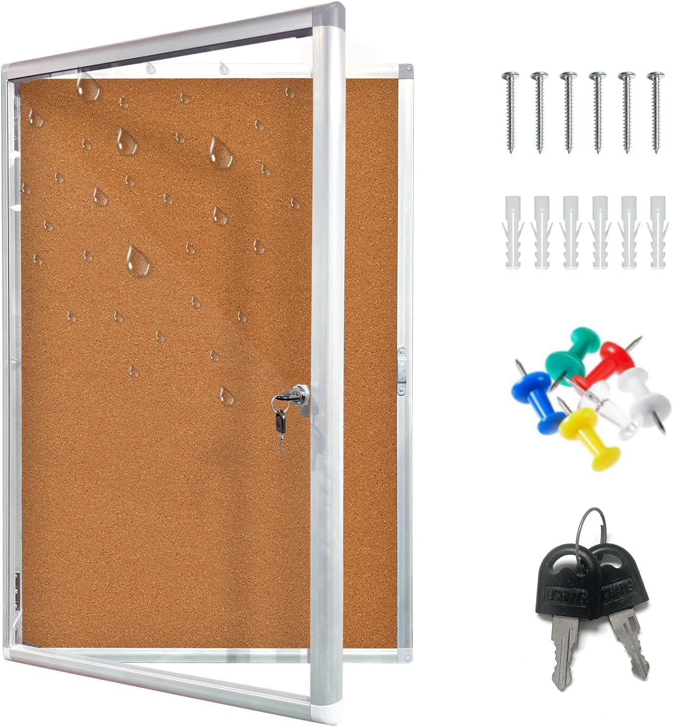 Outdoor Enclosed Bulletin Board Weatherproof, 36"x24" Lockable Cork Noticeboard with Locking Door, Wall-Mounted Display Case for School, Office - Secure & Durable Design