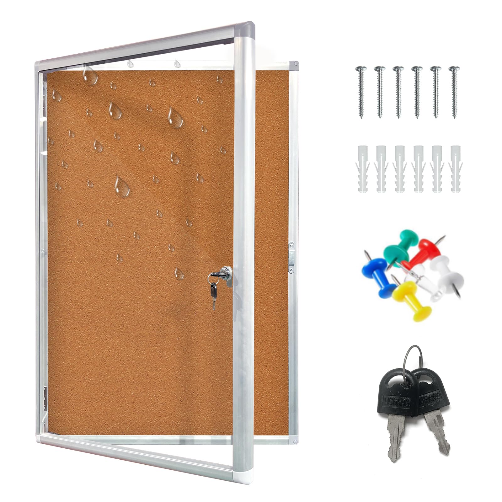Photo 1 of **HAS SCRATCH DOWN GLASS/DAMAGED BULLETIN BOARD**36"x24" Outdoor Enclosed Bulletin Board with Locking Door, Tamper-Proof Dispaly Case, Aluminium Frame, Outdoor Bulletin Board Weatherproof, Lockable Cork noticeboard for School,Office,etc