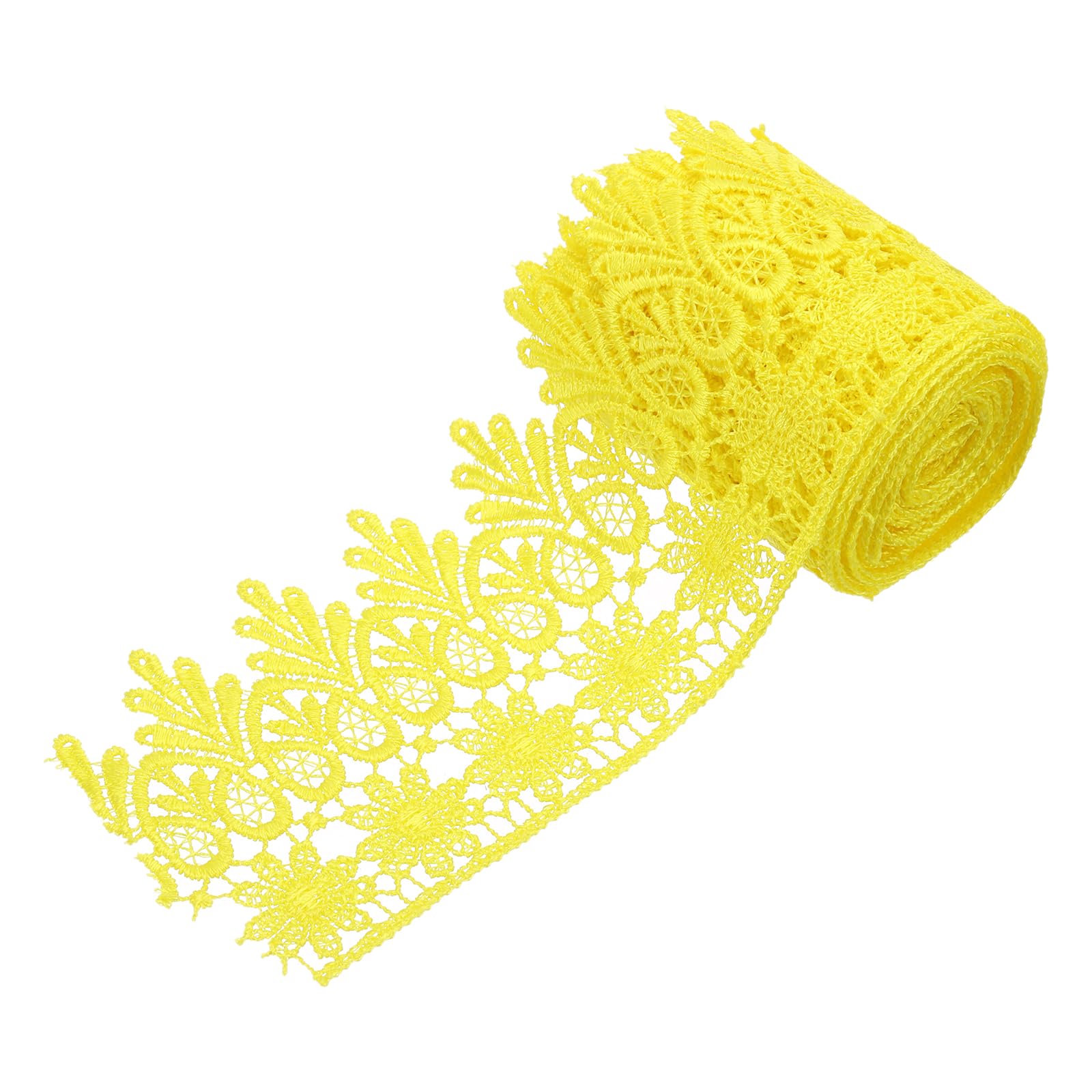 sourcing map 3 Inch Wide 3 Yard Lace Ribbon Floral Pattern Yellow Embroidered Edge Lace Trim Ribbons for Sewing Making, DIY Crafts, Gift Wrapping, Wedding Decor