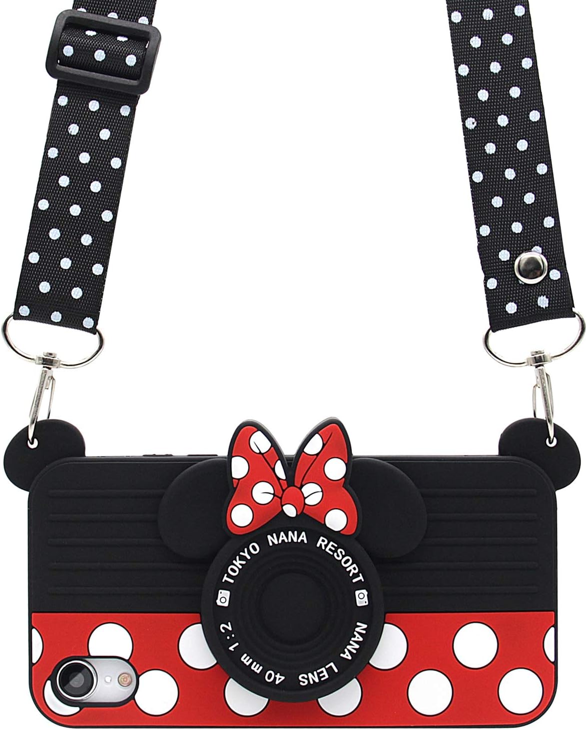 iPhone XR Case, Cute 3D Camera Case with Polka Dots Lanyard for Teens Girls Women, Shockproof and Protective Soft Silicone Phone Case for iPhone XR (2018) 6.1-Inch