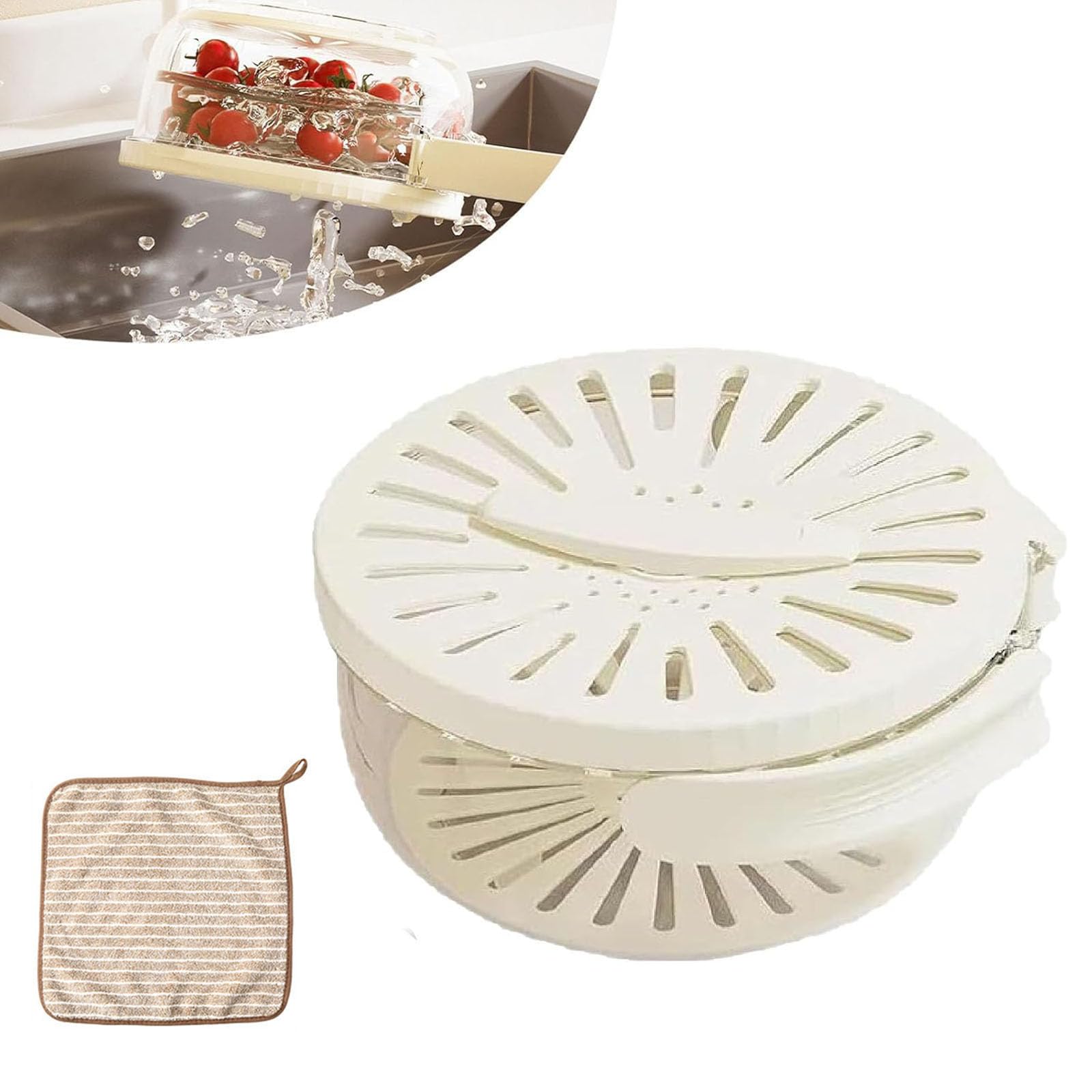 2 In 1 Drainer Con Coperchio - Colino Multiuso Per Verdura E Frutta, Pieghévole E Portatile (Bianco - 2 Pezzi) - Foto 10