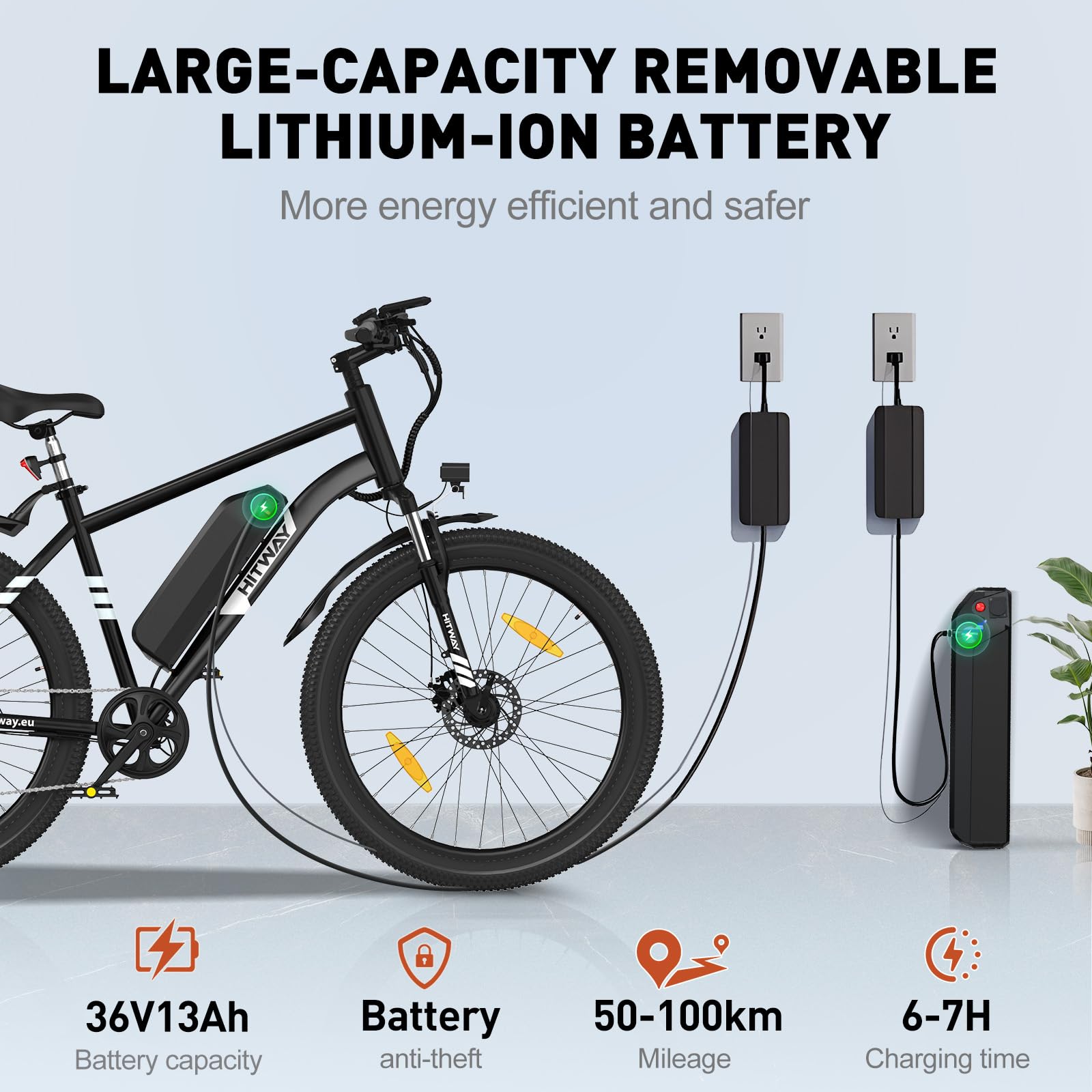 HITWAY Vélo Électrique, VTT Électrique 27,5"/26" Pneu avec Batterie au Lithium Amovible 36V13Ah/48V15,6AH,Autonomie 60-100km,Ville E-Bike avec 7 Vitesses, 250W Moteur pour Adulte