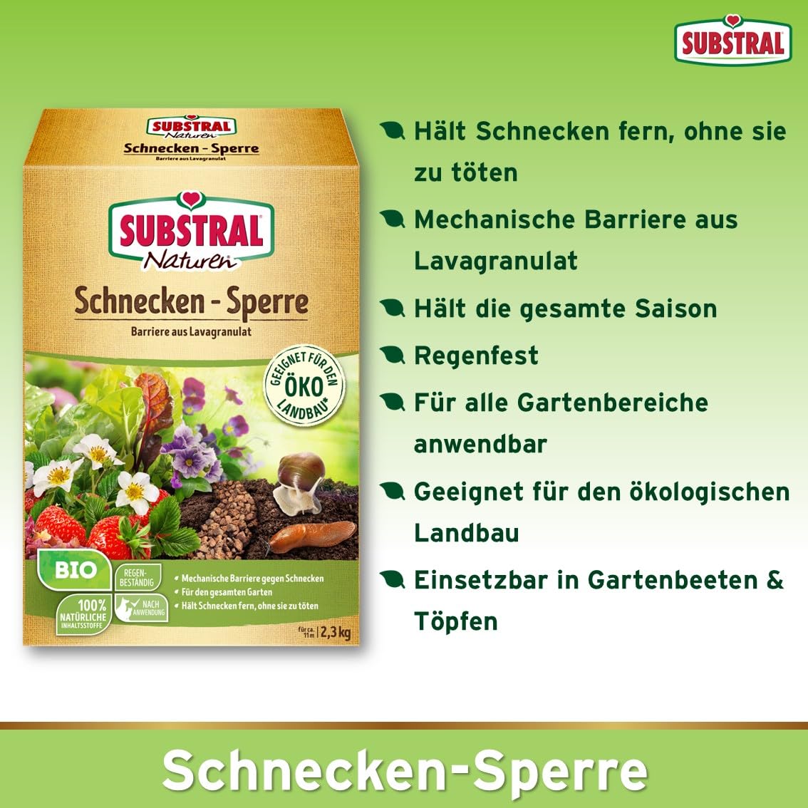 Naturen Bio - Barrera para Caracoles (Resistente a la Lluvia, granulado de Lava Especial para Proteger Caracoles en el jardín, Protege Plantas Ornamentales, Verduras y Frutas, 2,3 kg)