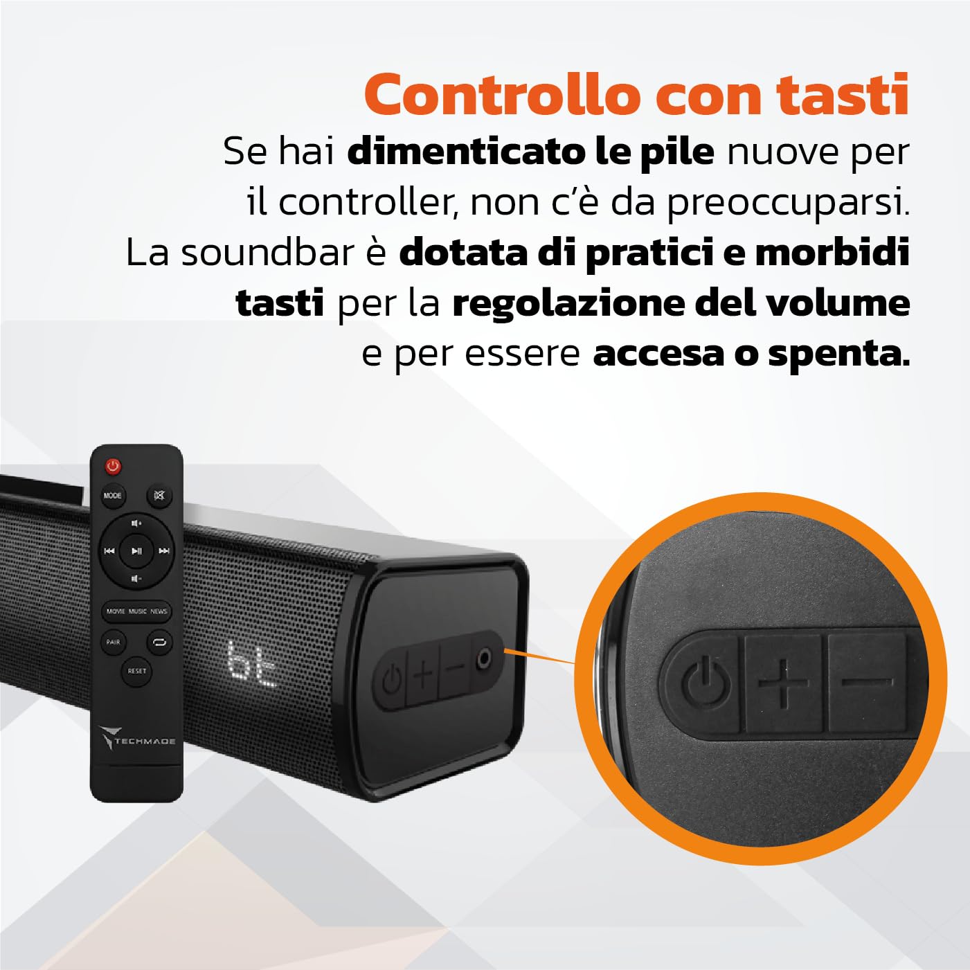 TECHMADE Soundbar TV 2.0 Bluetooth 120W HDMI ARC USB AUX Ottico Audio Potente Bassi Profondi Compatta