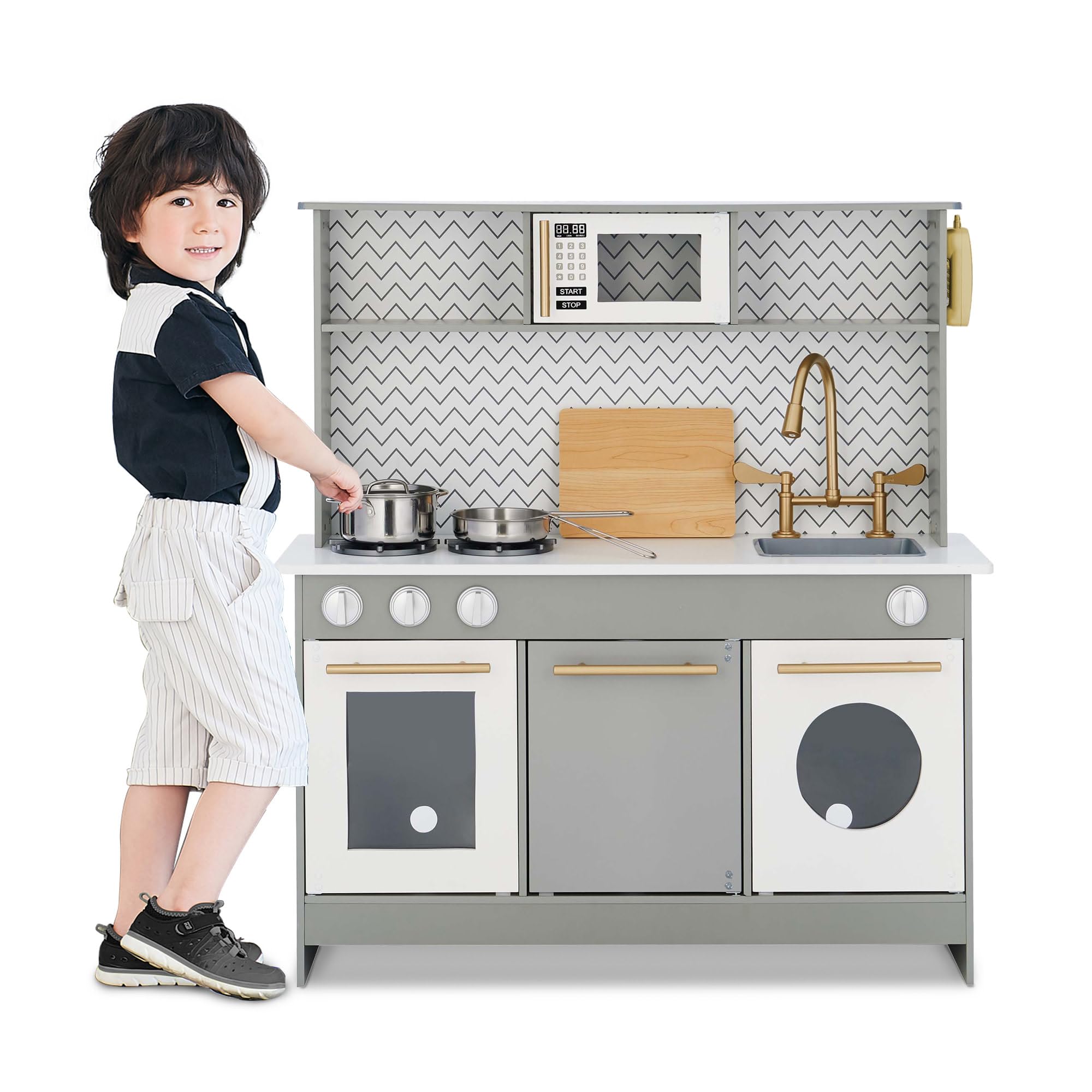 Teamson Kids Szara Drewniana Kuchnia dla Dzieci Kuchenka do Zabawy TeamsonKids TD-12681A