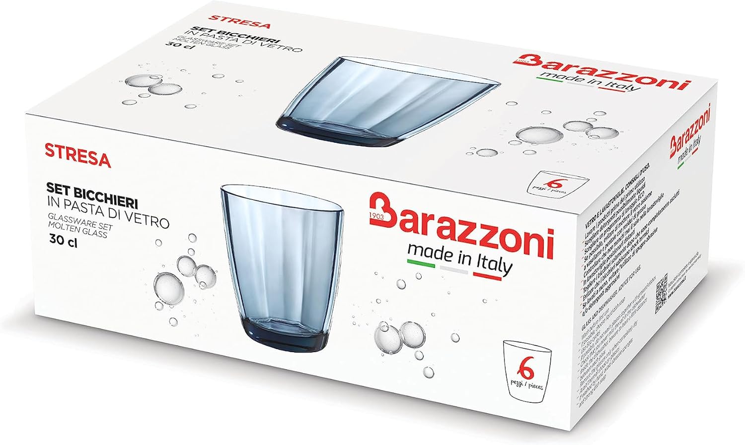 Barazzoni, Set of 6 Stresa Blue, Capacity 30cl, Made in Italy