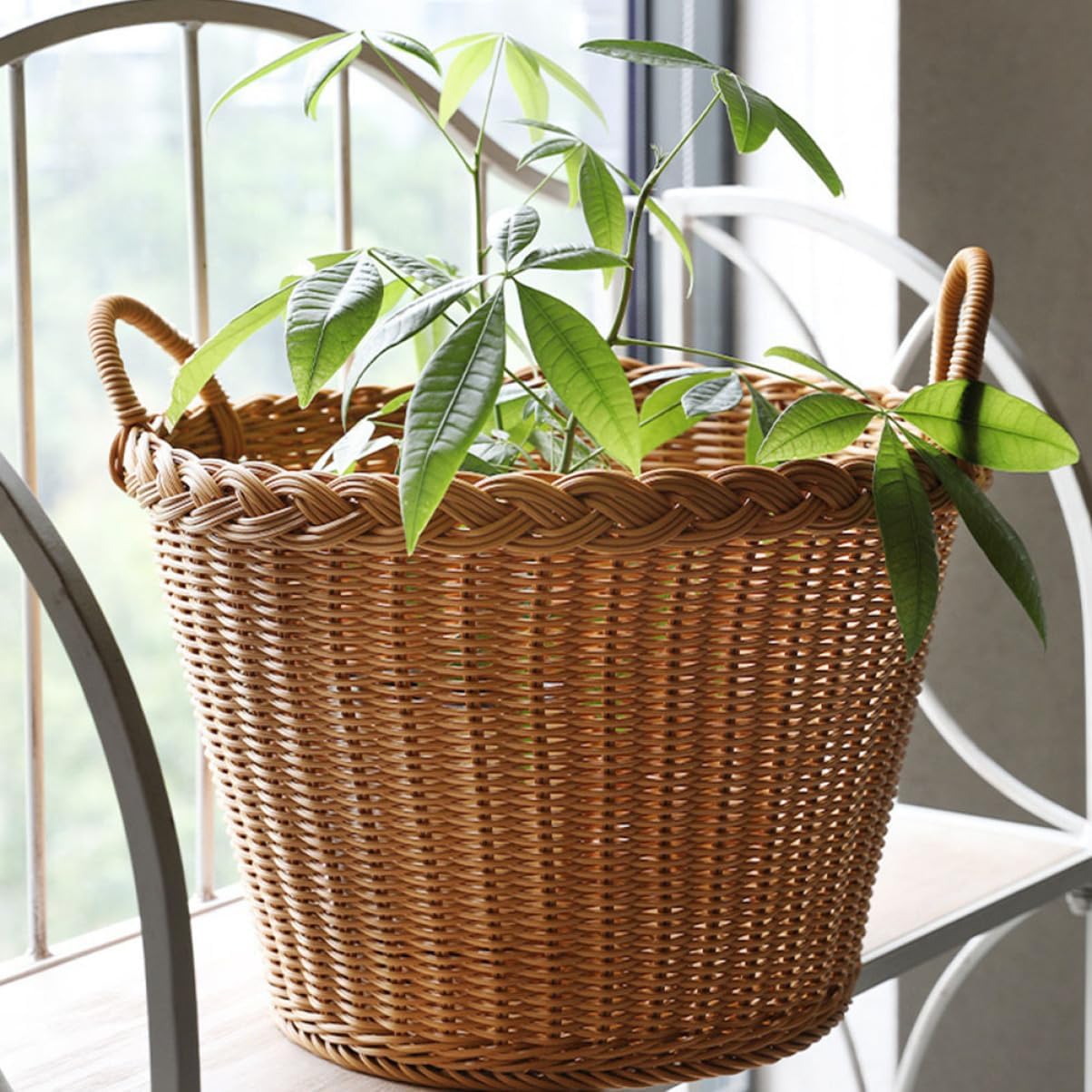 DOITOOL Laundry Hamper Basket for Dirty Clothes Simulated Rattan Woven Design with Handle Portable and Lightweight Storage for Home Use Japanese Style