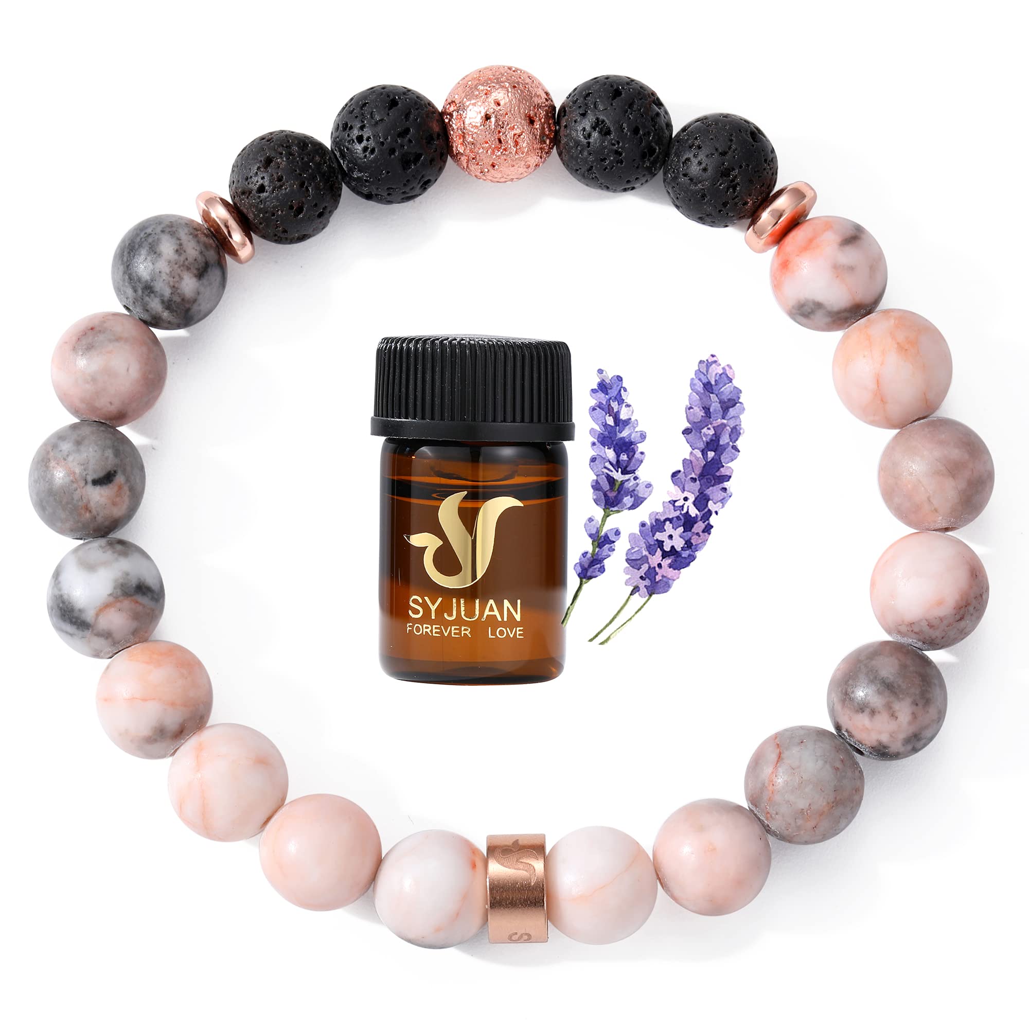 Lavender Essential Oil Aromatheraphy Diffuser Lava Rock Beaded Bracelets Relaxation Gift for Women
