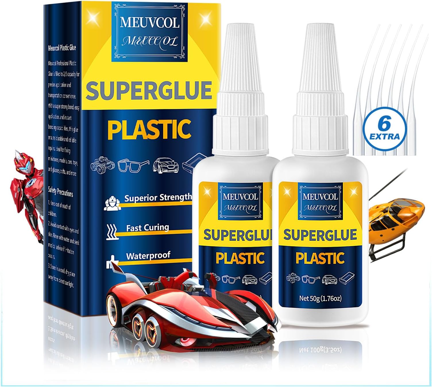 Plastic Glue 100g for Model, 3D Printing Repair, Legos & Miniatures, Fast-Setting Heavy Duty Plastic Adhesive for PLA, ABS, PVC, Acrylic, Car, Includes 6 Precision Micro-Tips, Super Glue for Plastic