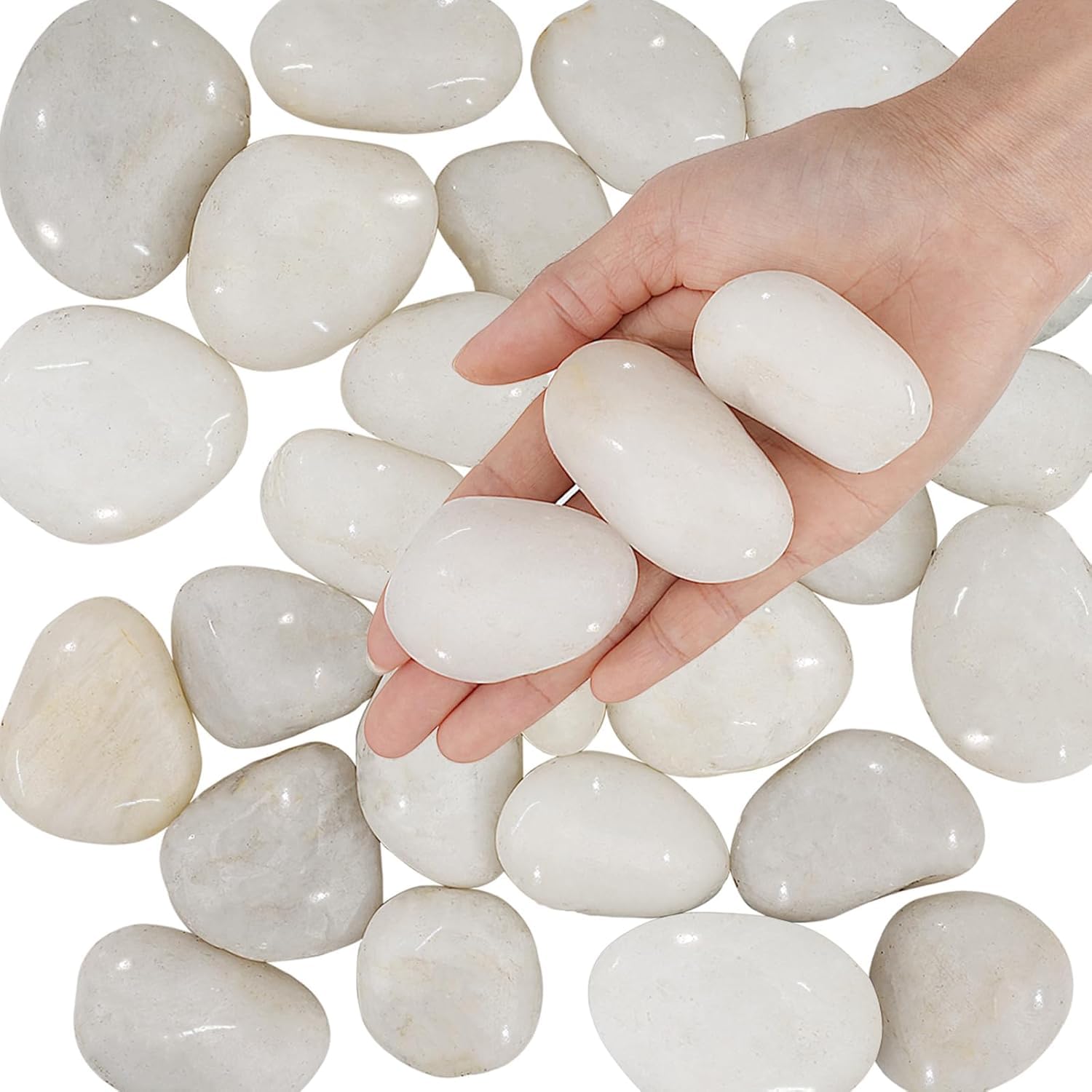 Hisredsun 10kg White Polished Stones 3-5cm Natural River Pebbles Gravel for Aquarium, Flowerpot, Landscaping, Vase Fillers and Garden Decoration โ image 1