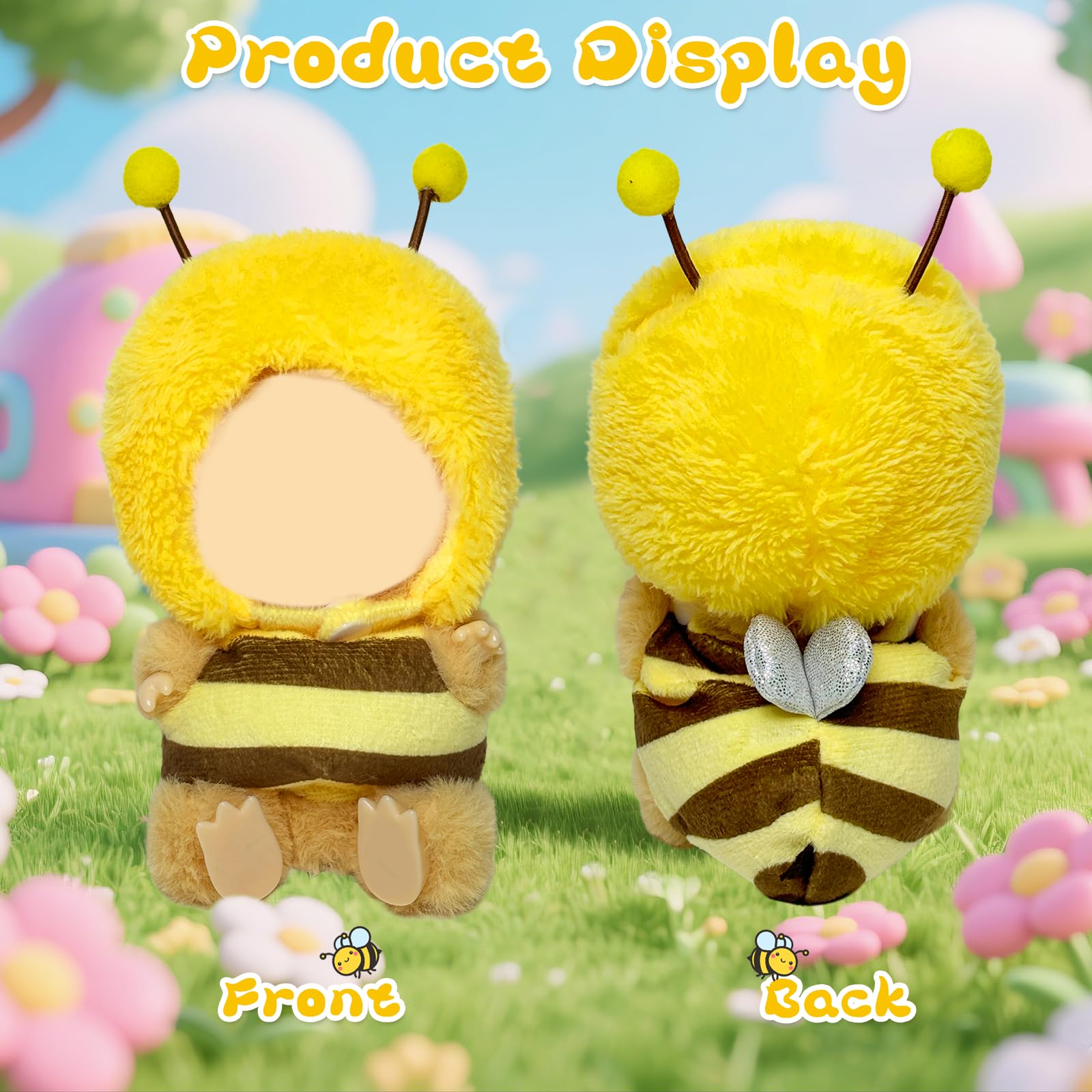 Xerteam 3 Pcs Cute 17cm Doll Clothes, Sweet Bee Plush Doll Clothes with Bee Headcover Jumpsuit Love Bag - Image 4