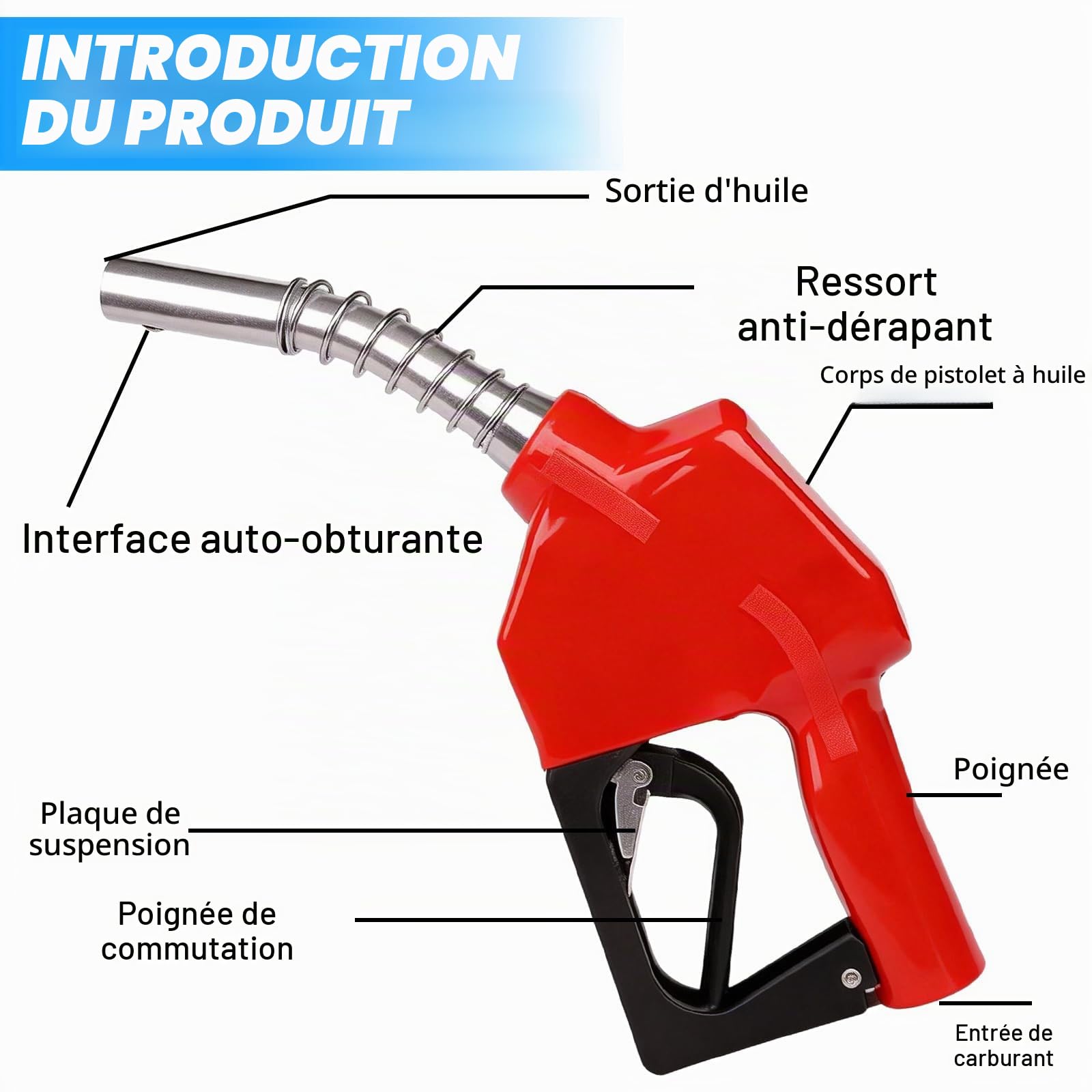 Pistolet De Distribution Avec Système D'arrêt Automatique: Buse Diesel Automatique, Raccord 1", Interface à 25mm, Pistolet De Carburant Pour Pompage Transvasement De Diesel Et Fuel Fioul