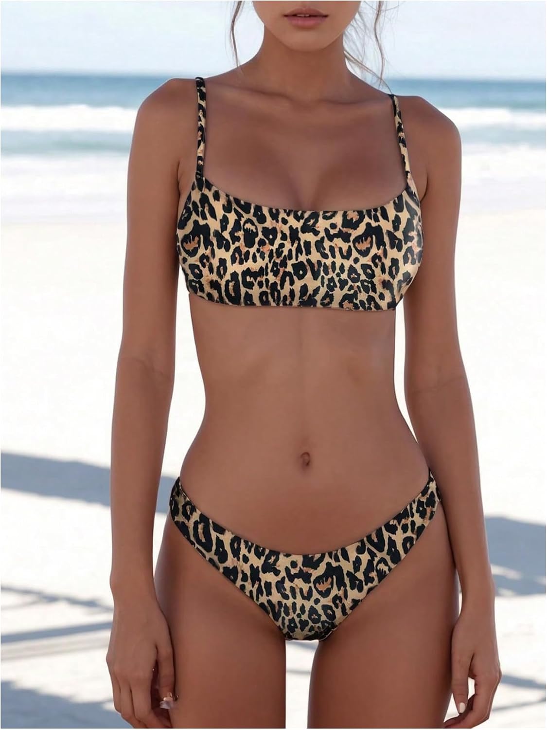 SweatyRocks Women's Leopard Print Bikini Set High Cut Low Rise 2 Piece Swimsuit Swimwear